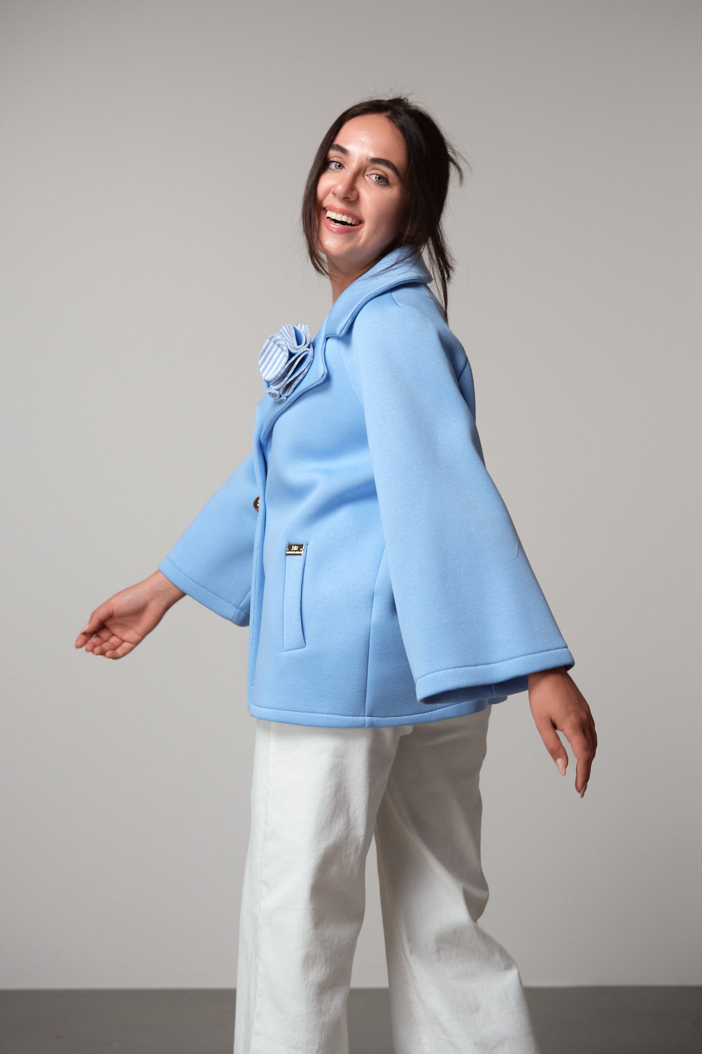 Cropped Coat With Rosette Detail