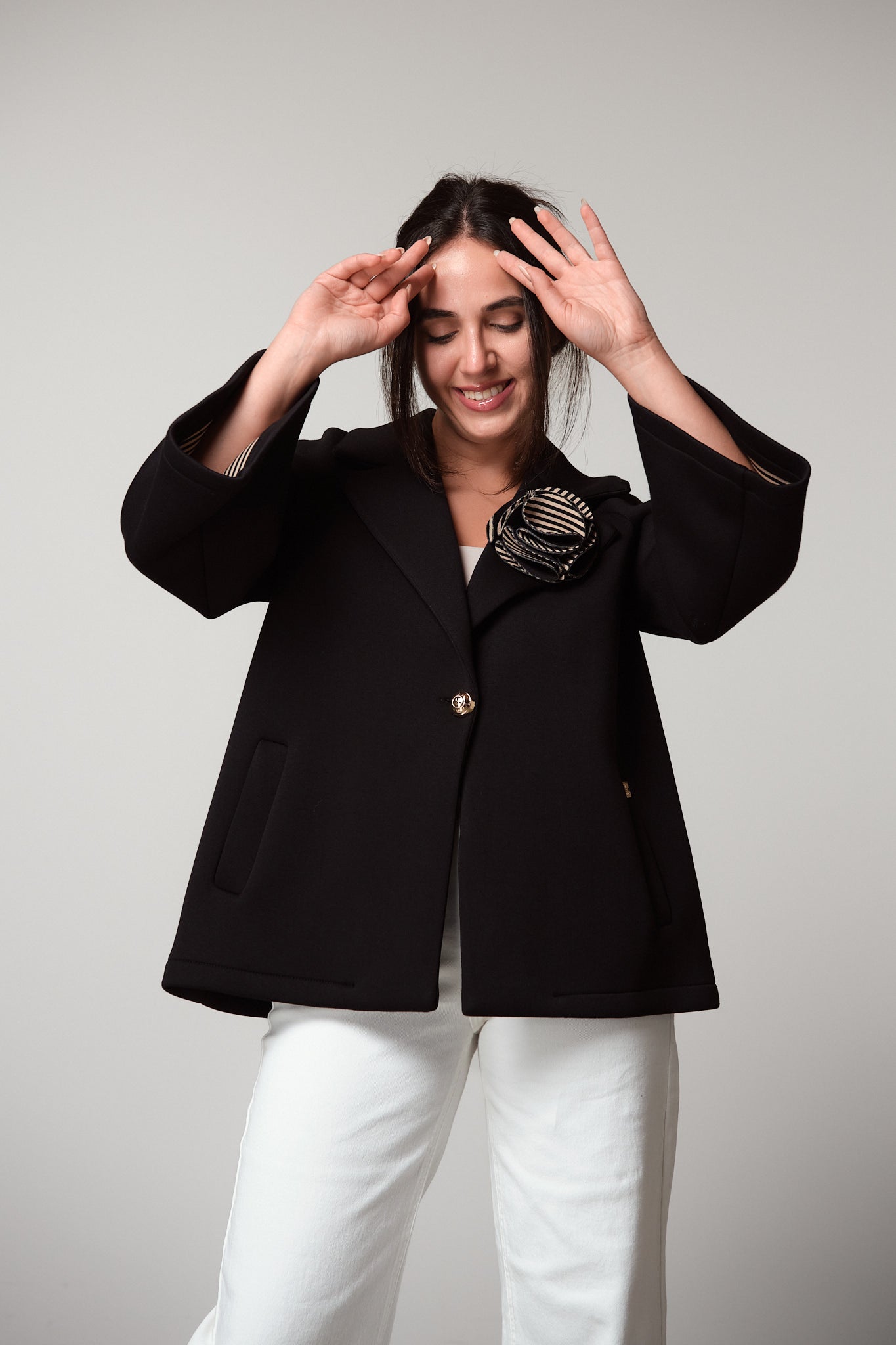 Cropped Coat With Rosette Detail