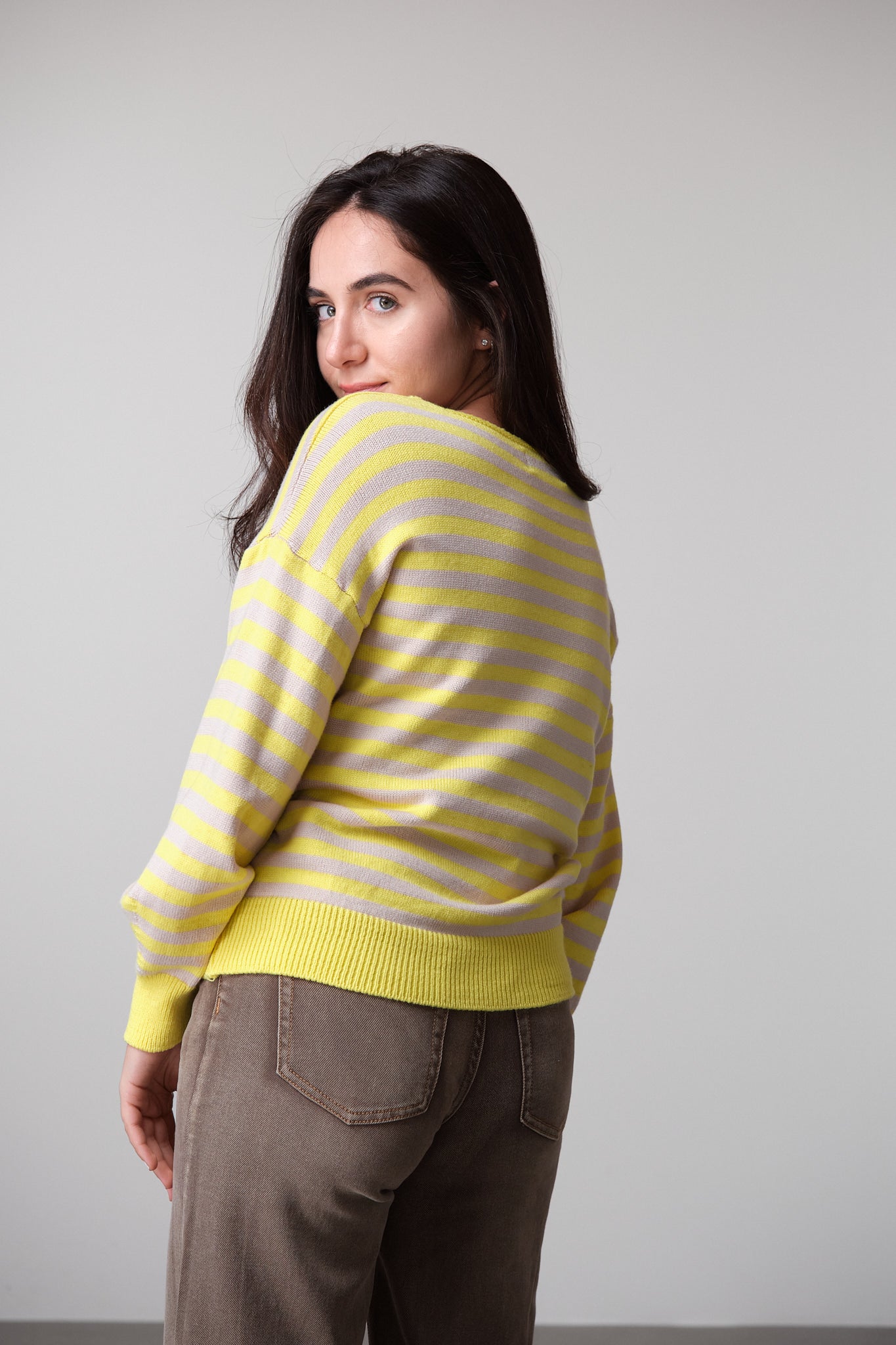 Striped V-Neck Knit Sweater