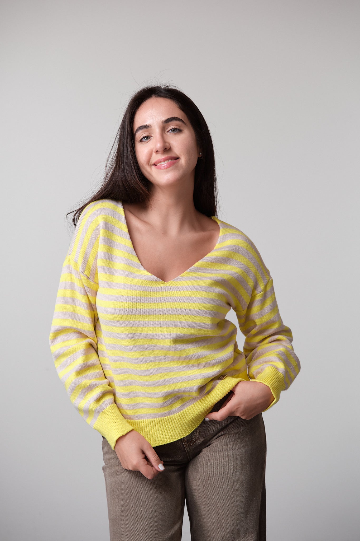 Striped V-Neck Knit Sweater