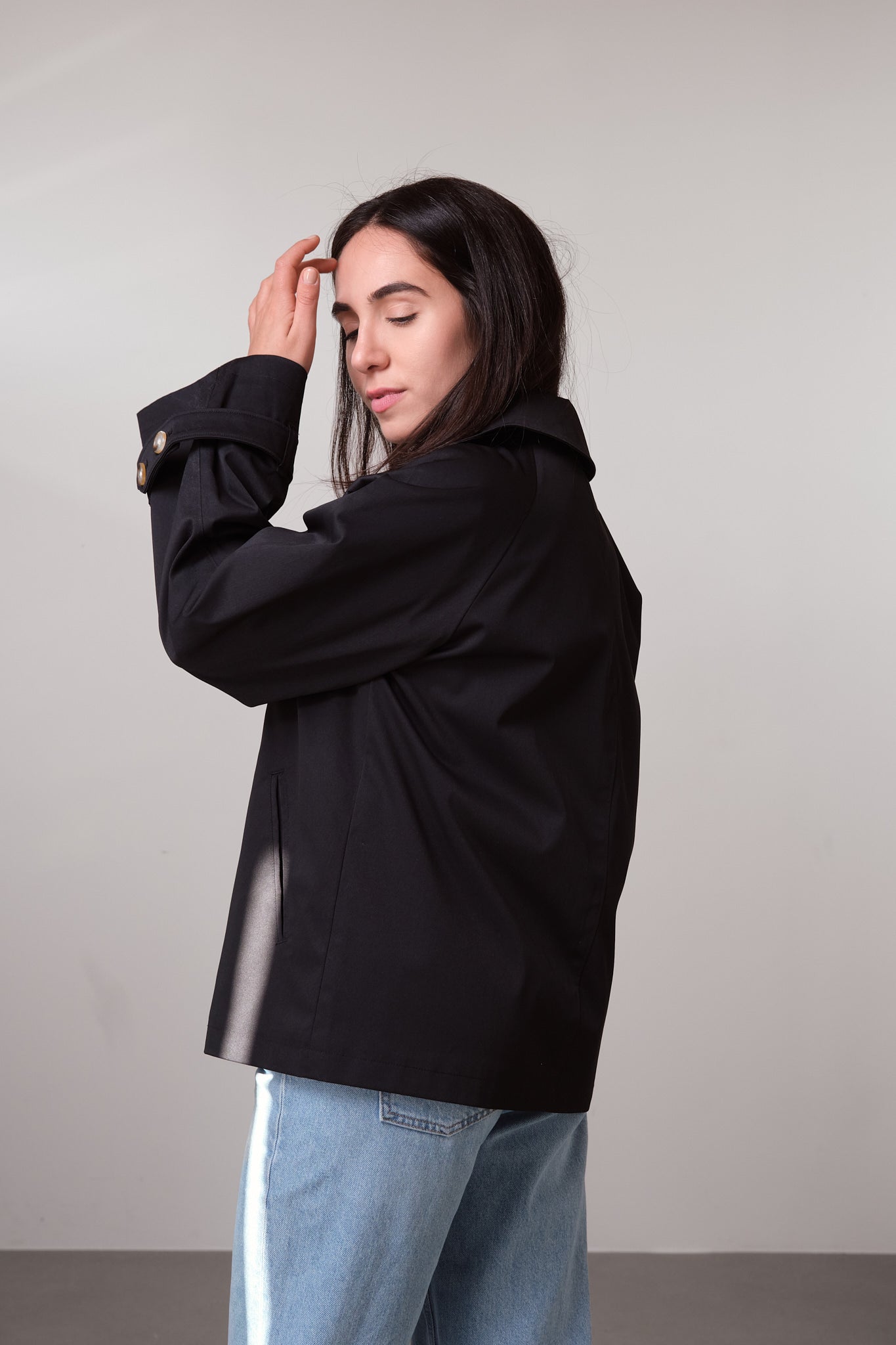 Black Double-Breasted Short Trench Coat