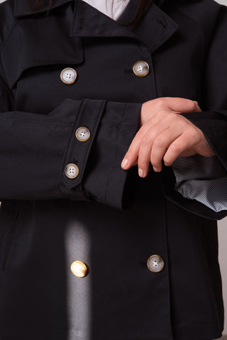 Black Double-Breasted Short Trench Coat