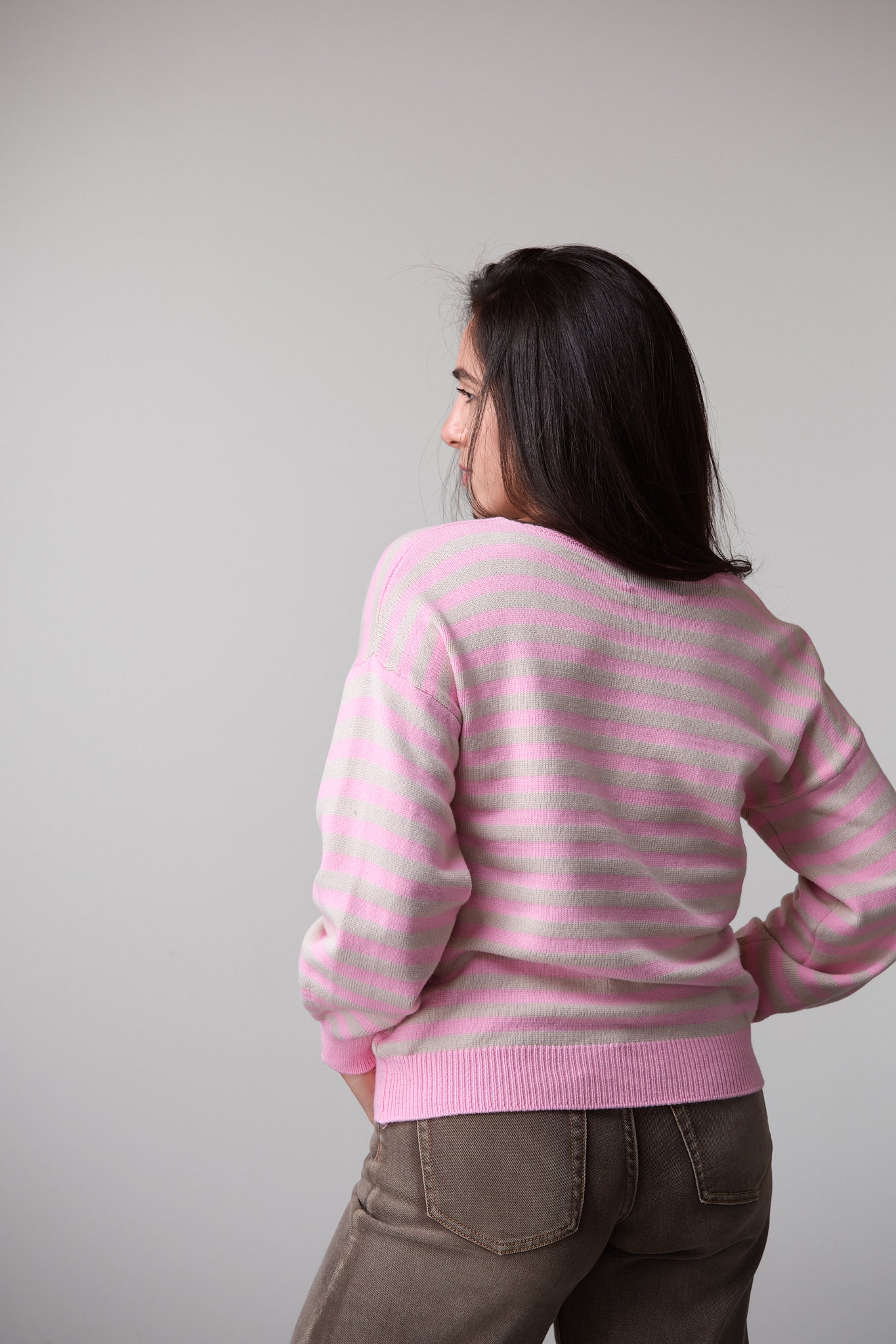 Striped V-Neck Knit Sweater