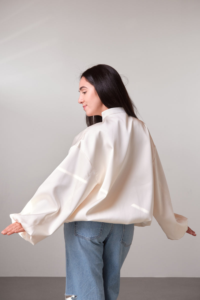 Cream Oversized Bomber Jacket