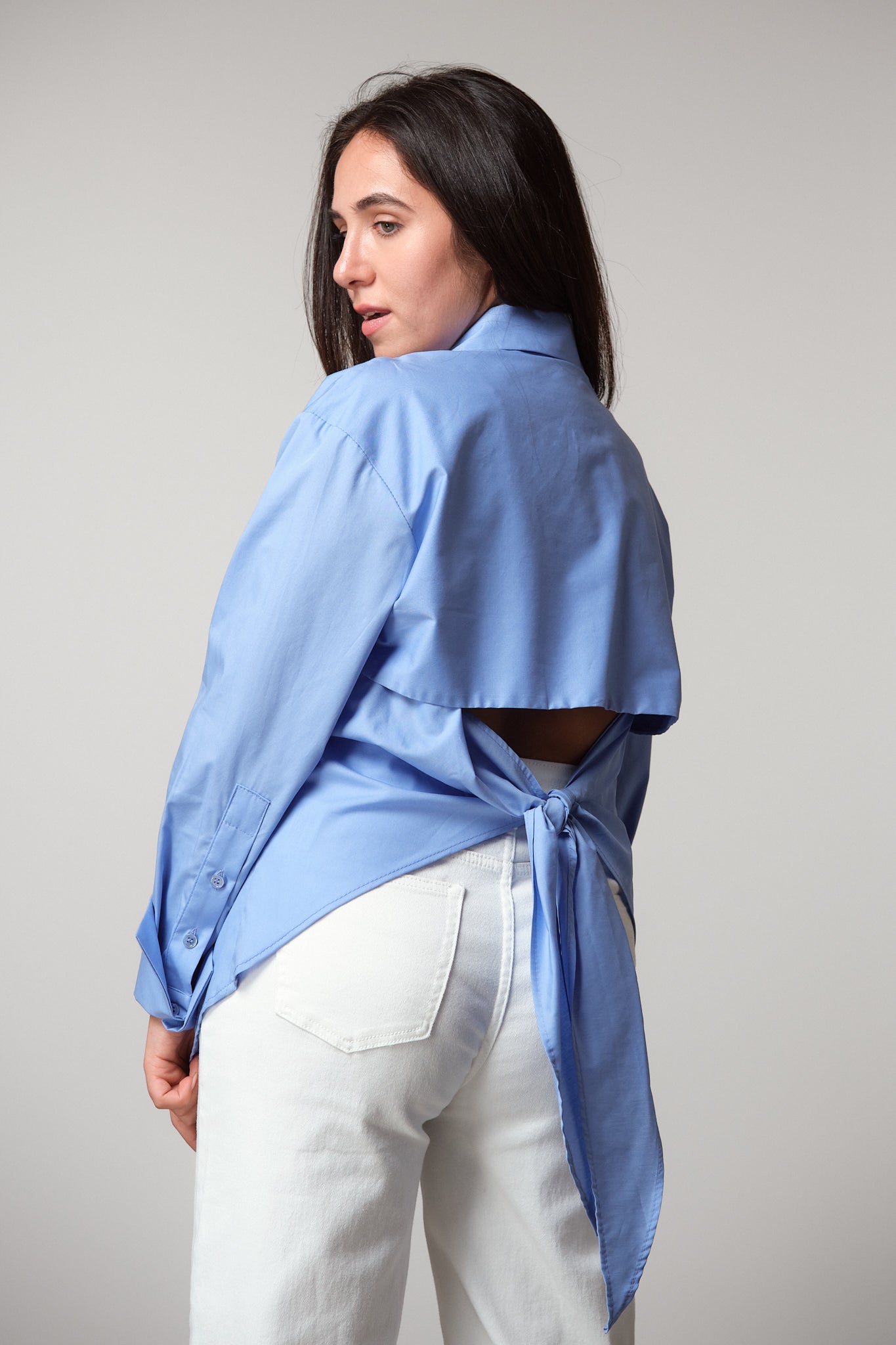 Blue Open-Back Tie Shirt