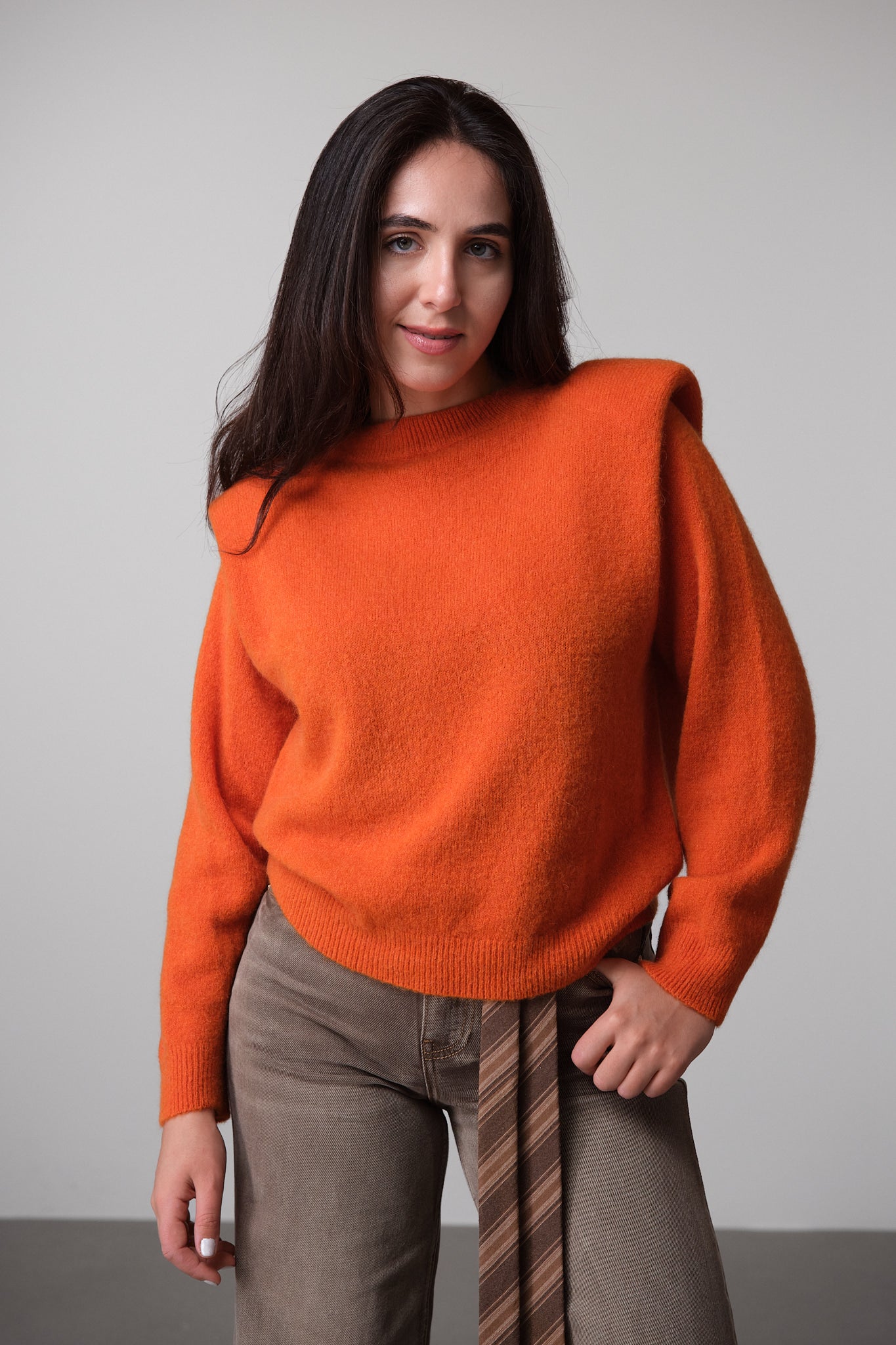 Orange Sweater with Shoulder Pads