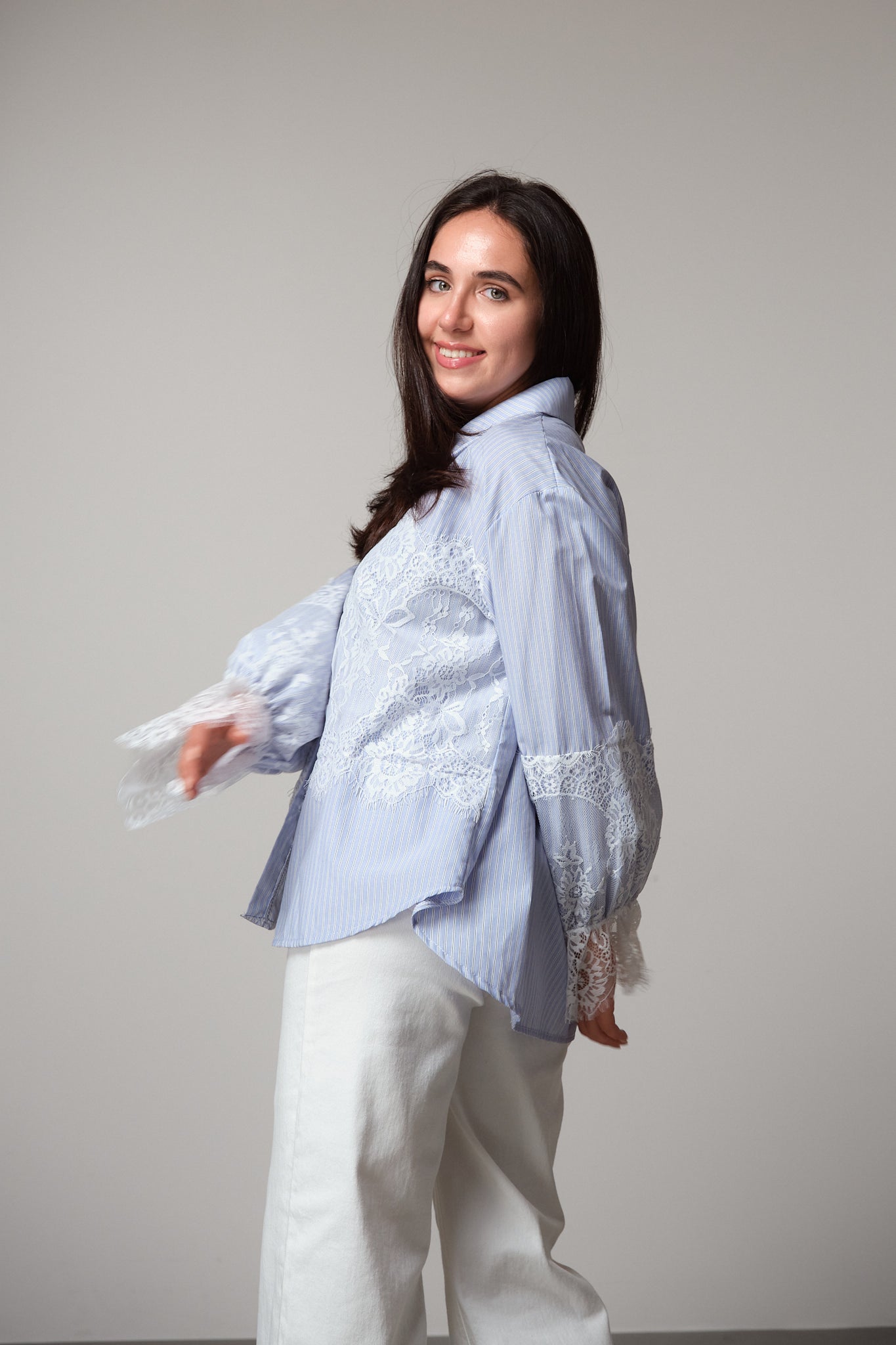 Striped Shirt With Lace Detailing