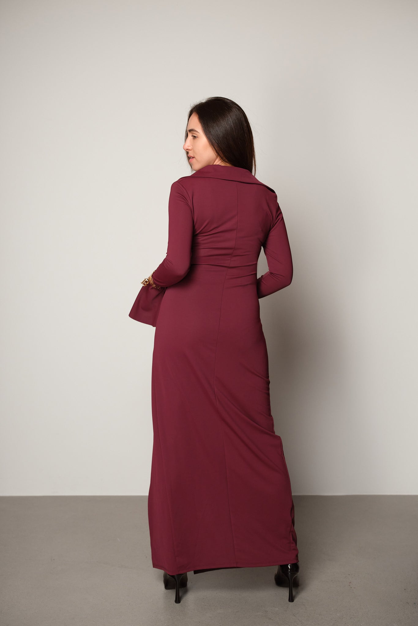 Ruched Long-Sleeve Maxi Dress