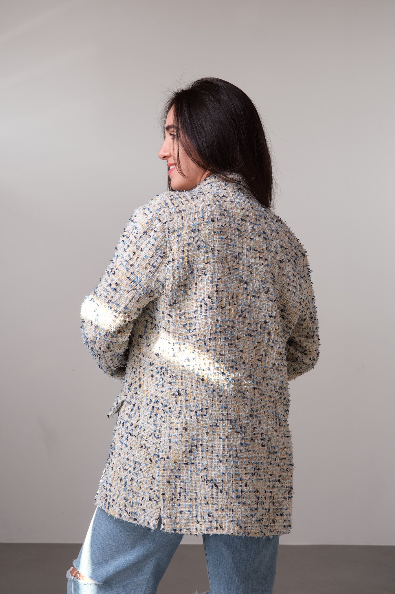 Blue Tweed Oversized Blazer