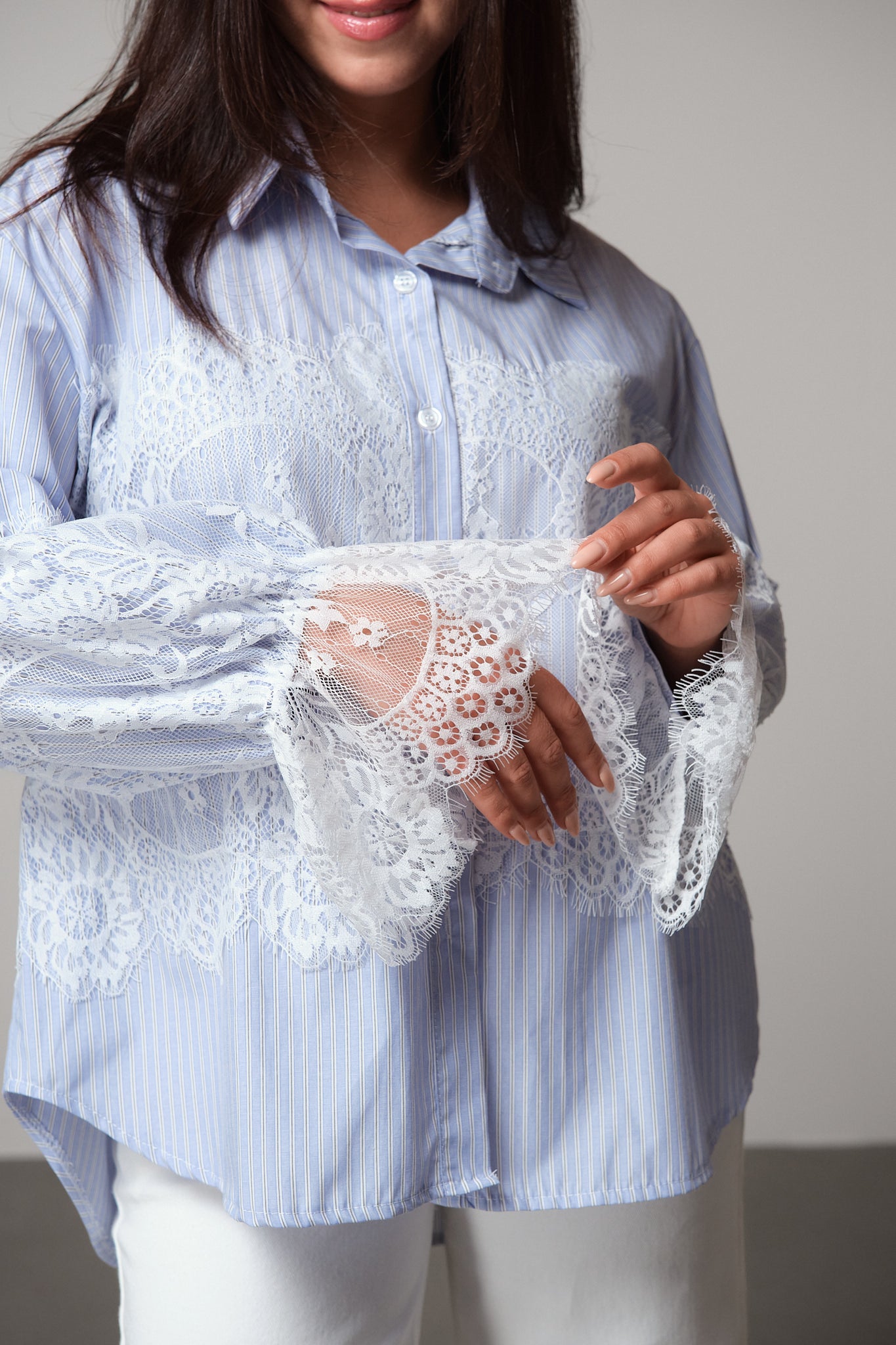 Striped Shirt With Lace Detailing