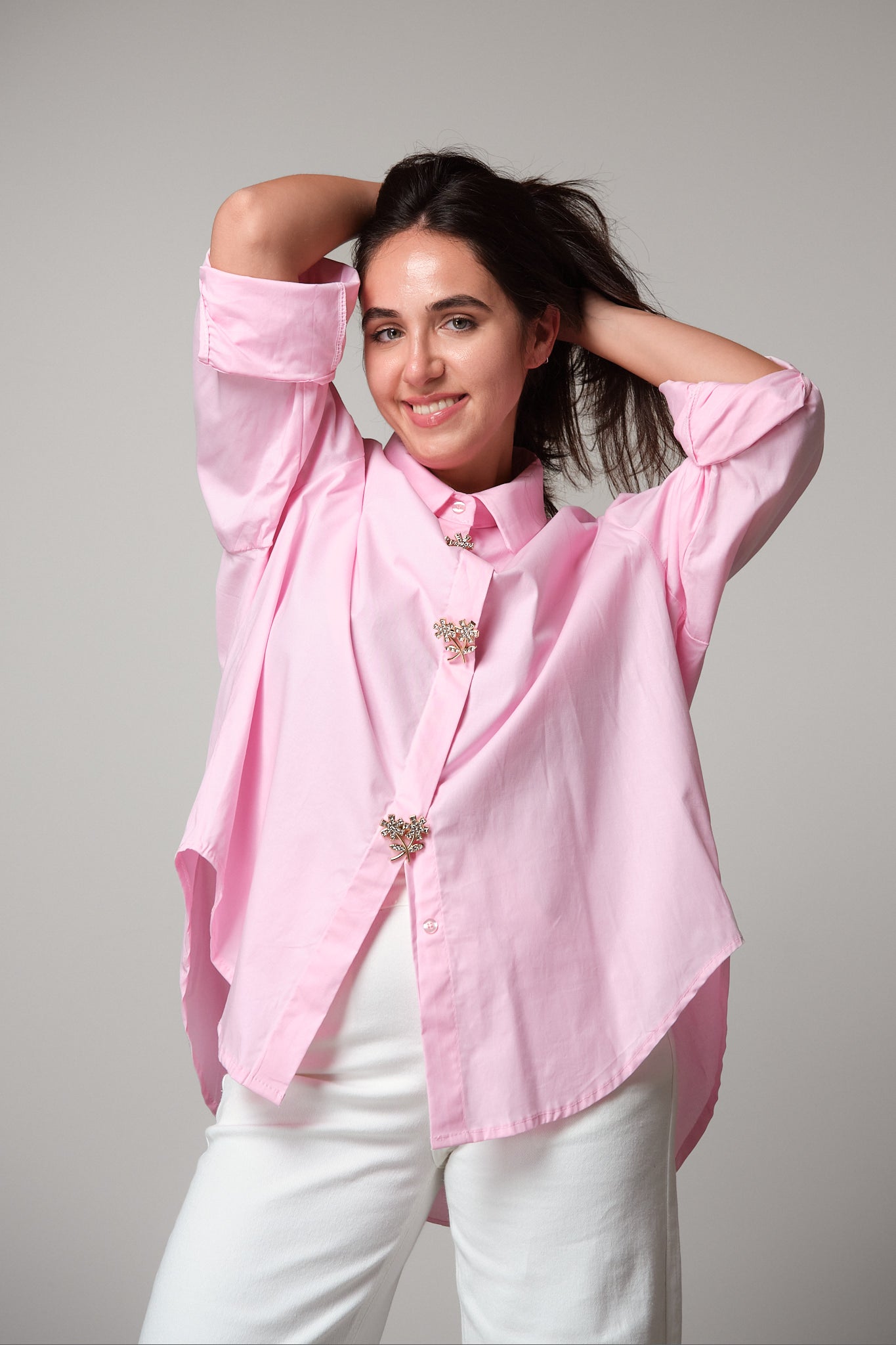 Oversized Shirt With Detachable Jewel Buttons