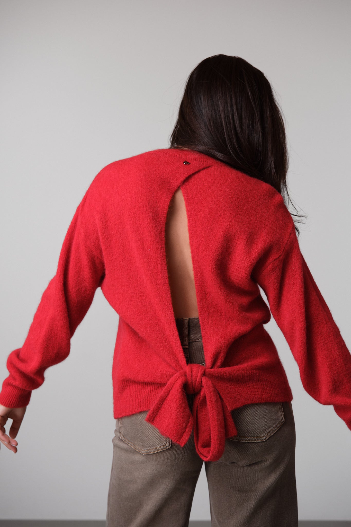Scarlet Red Open-Back Tie Sweater