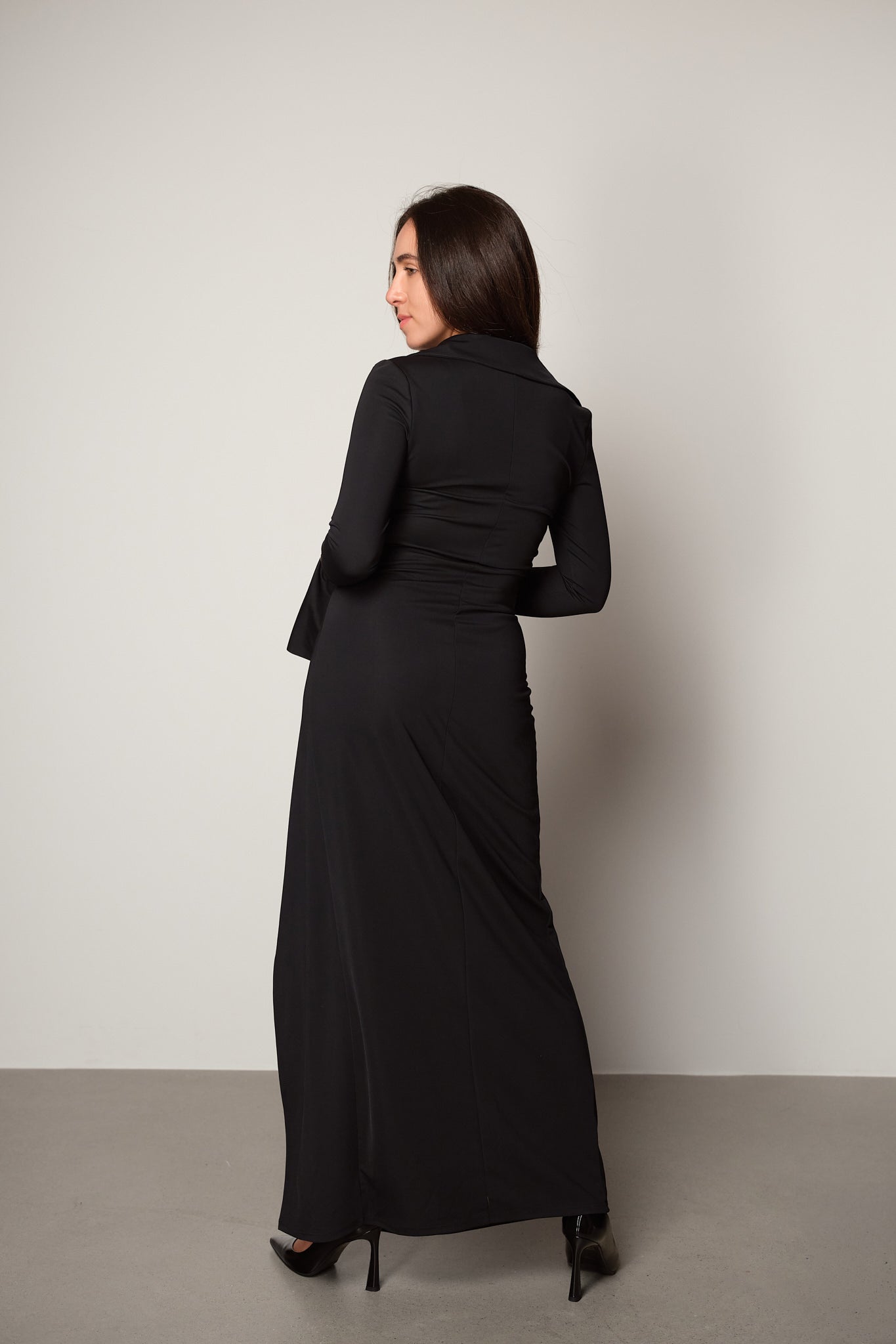 Ruched Long-Sleeve Maxi Dress