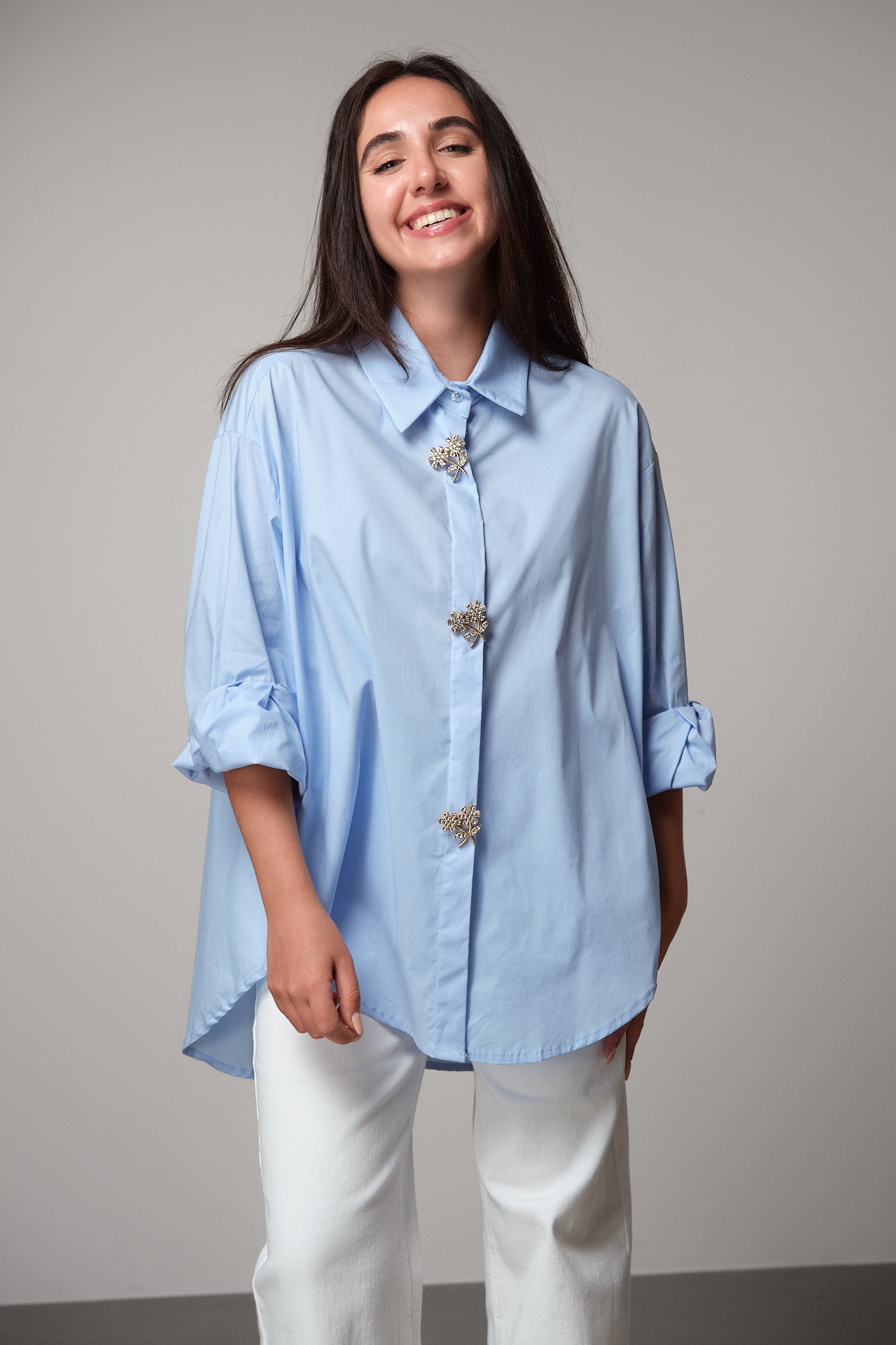 Oversized Shirt With Detachable Jewel Buttons