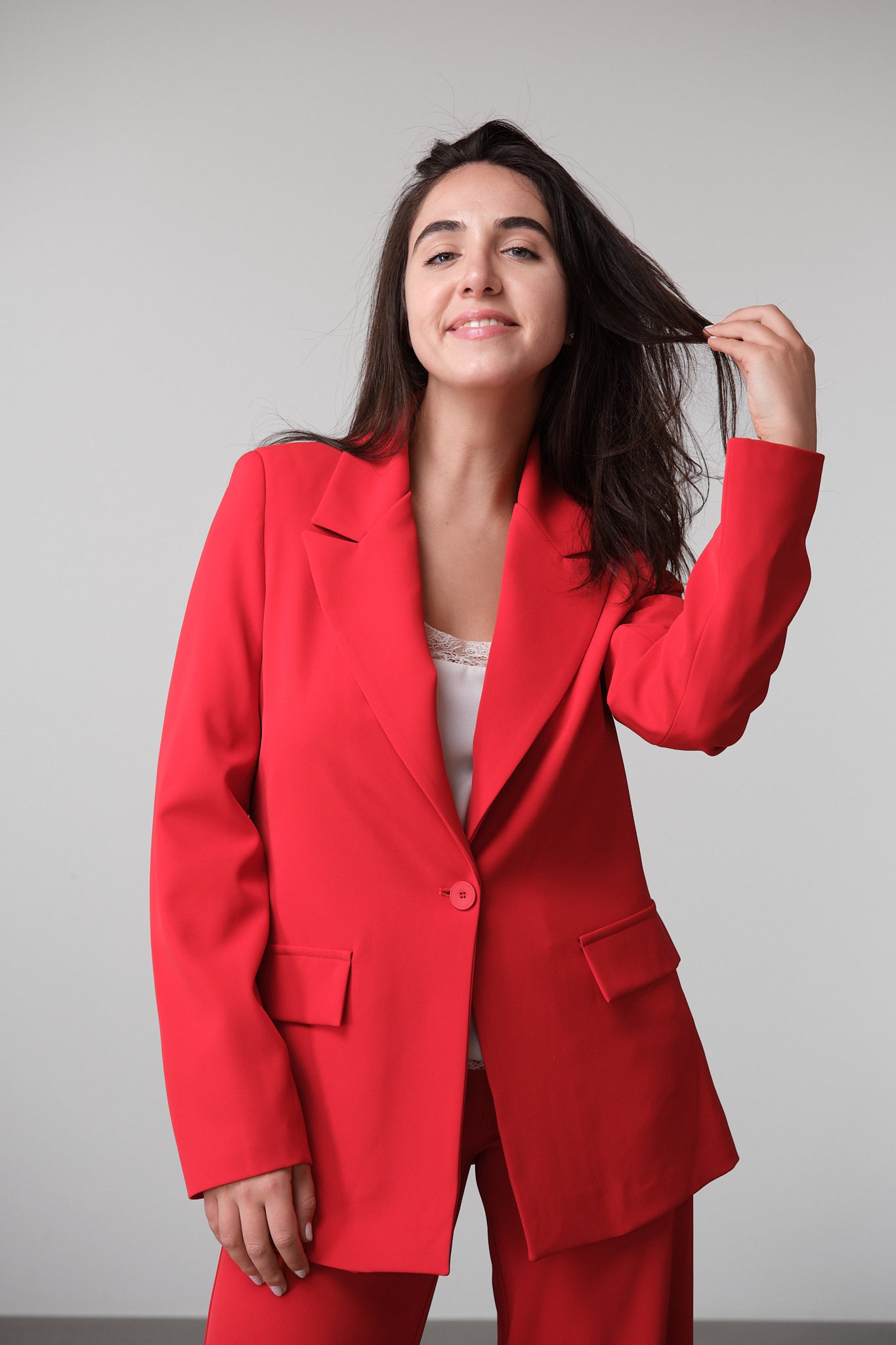 Red Single-Button Blazer