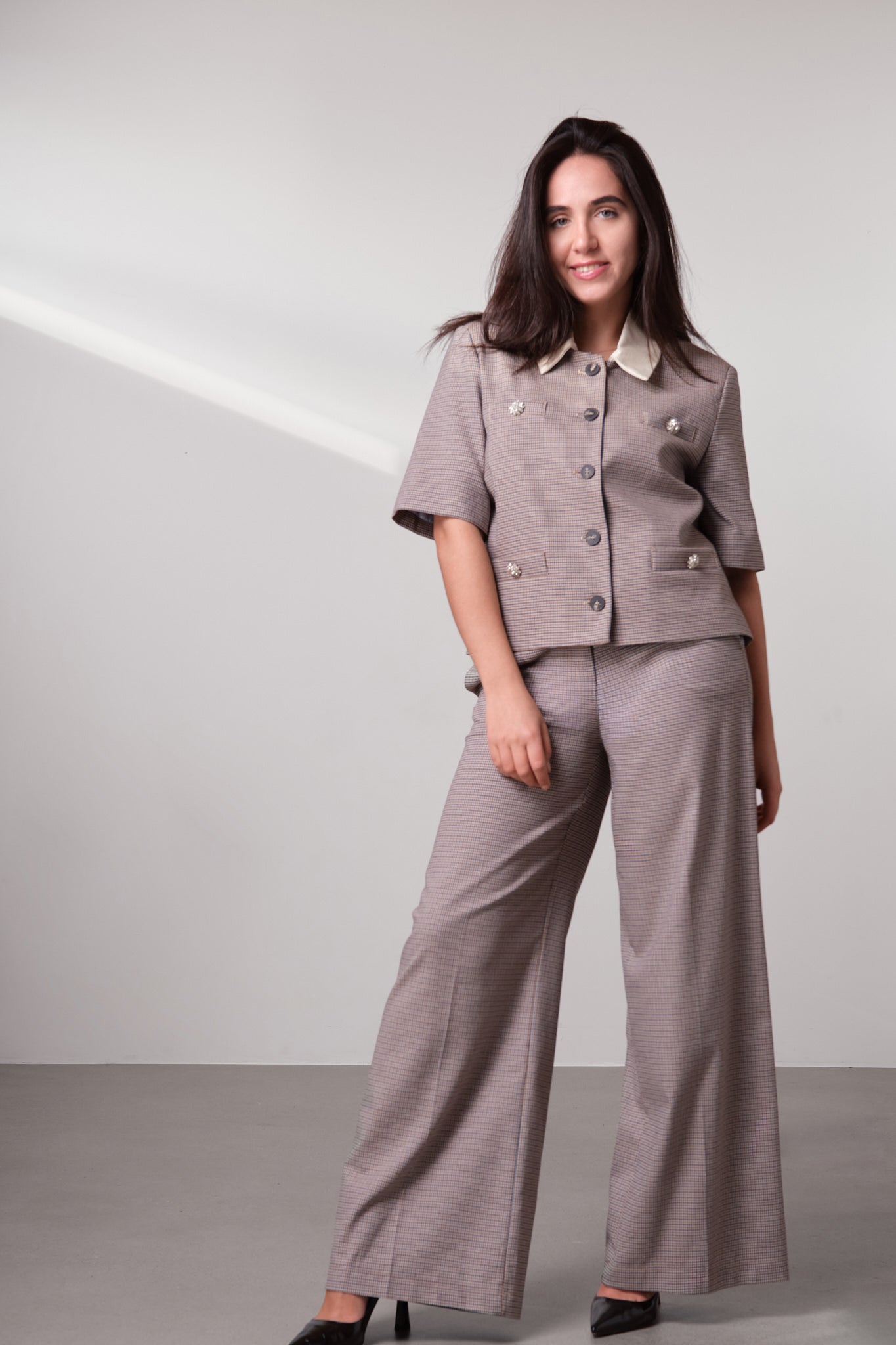 Checked Wide-Leg Trousers