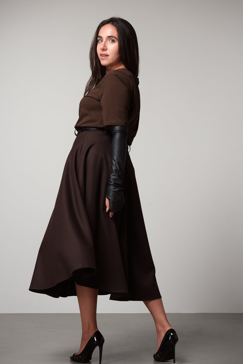 Midi Skirt with Faux Leather Belt