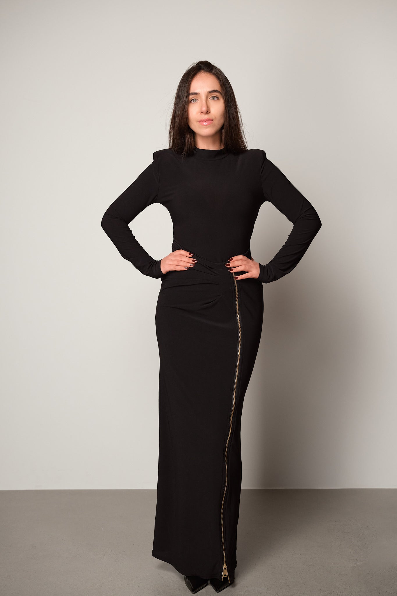 High-Slit Maxi Dress with Zip Detail