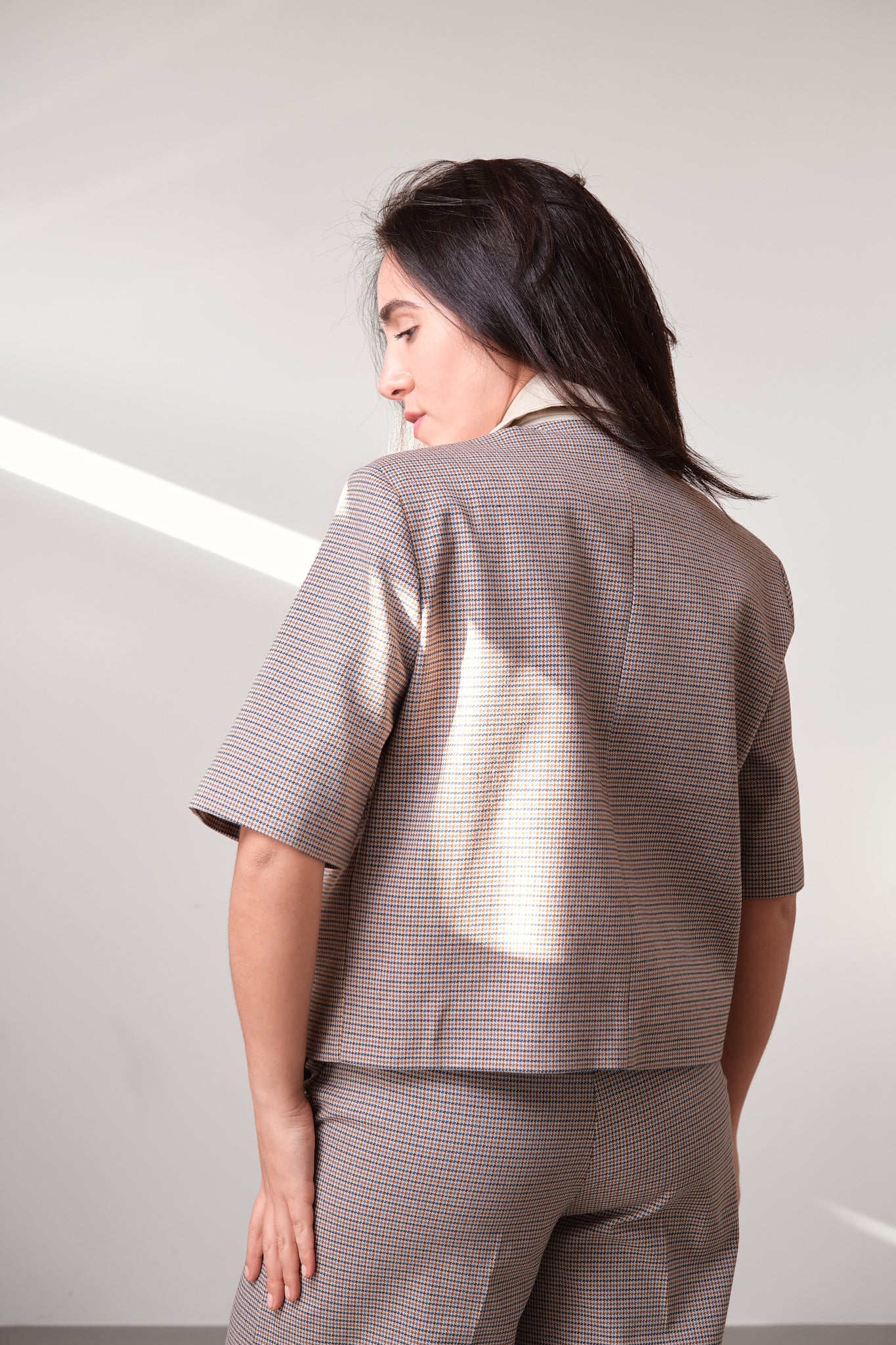 Checked Short-Sleeve Blazer