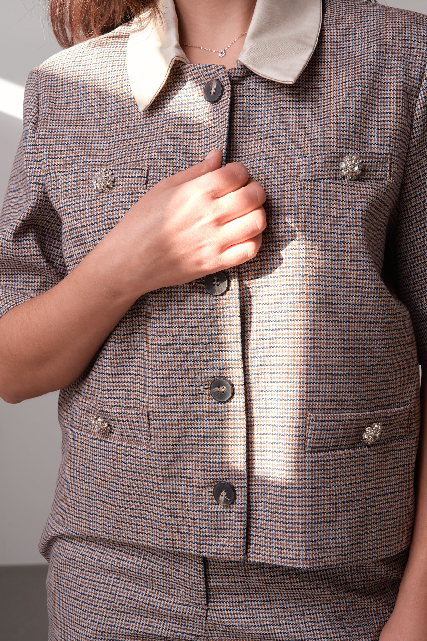 Checked Short-Sleeve Blazer