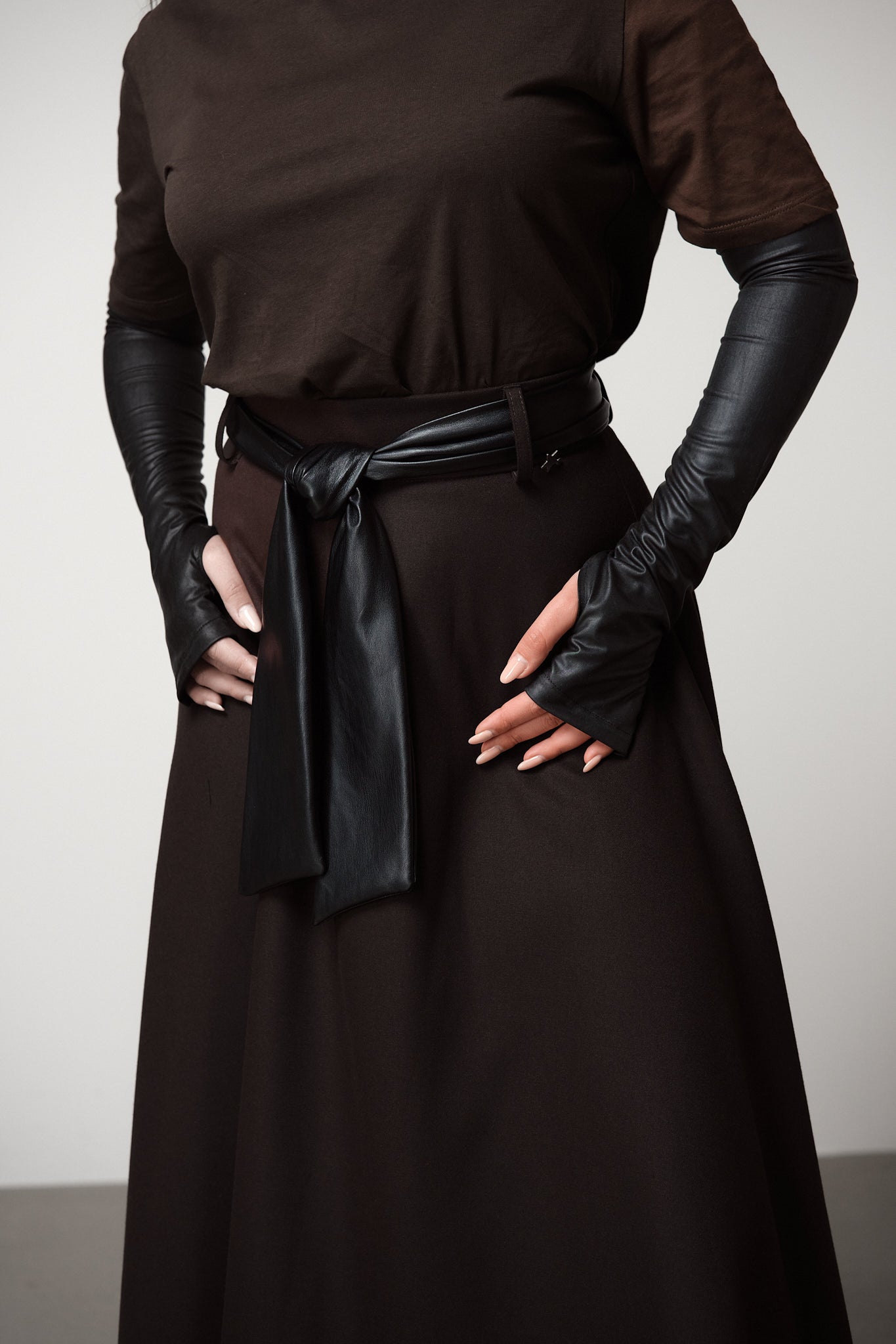 Midi Skirt with Faux Leather Belt