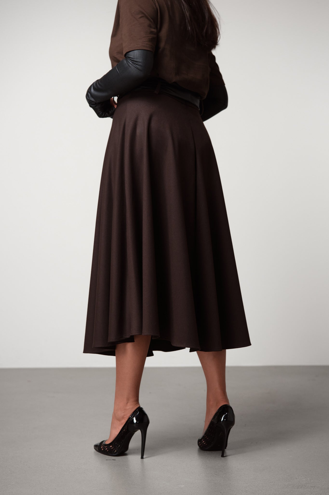 Midi Skirt with Faux Leather Belt