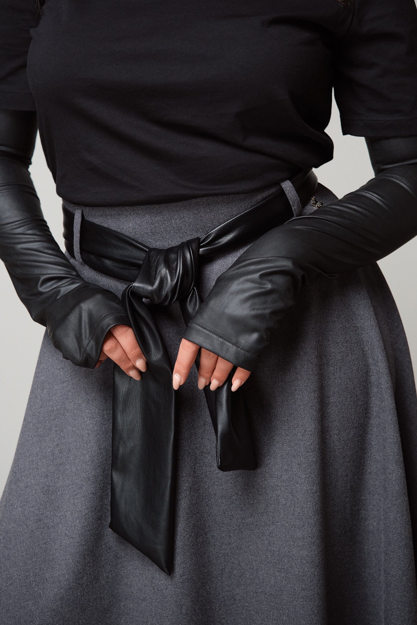 Midi Skirt with Faux Leather Belt