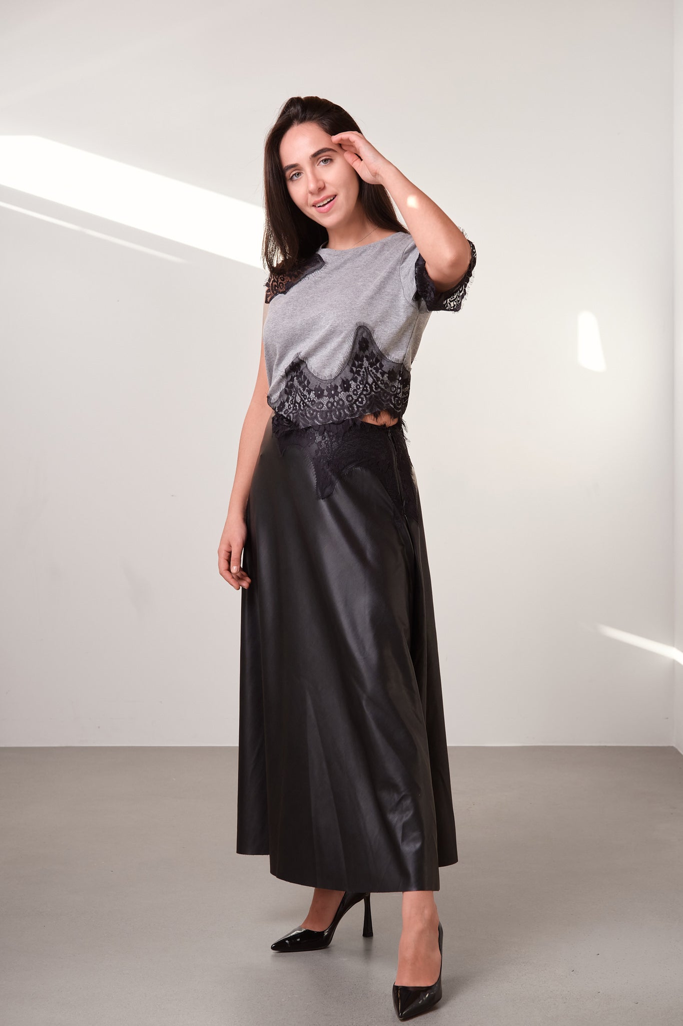 Black Lace-Detail Maxi Dress