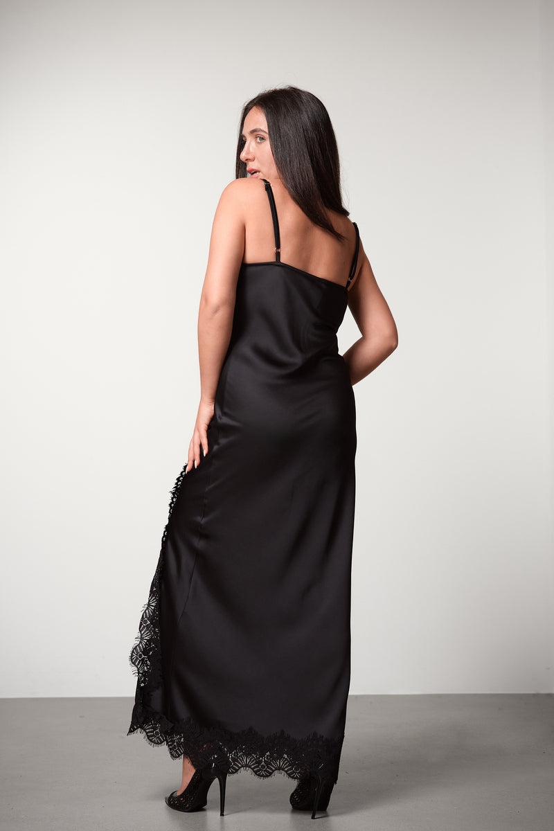 Satin Lace Maxi Dress