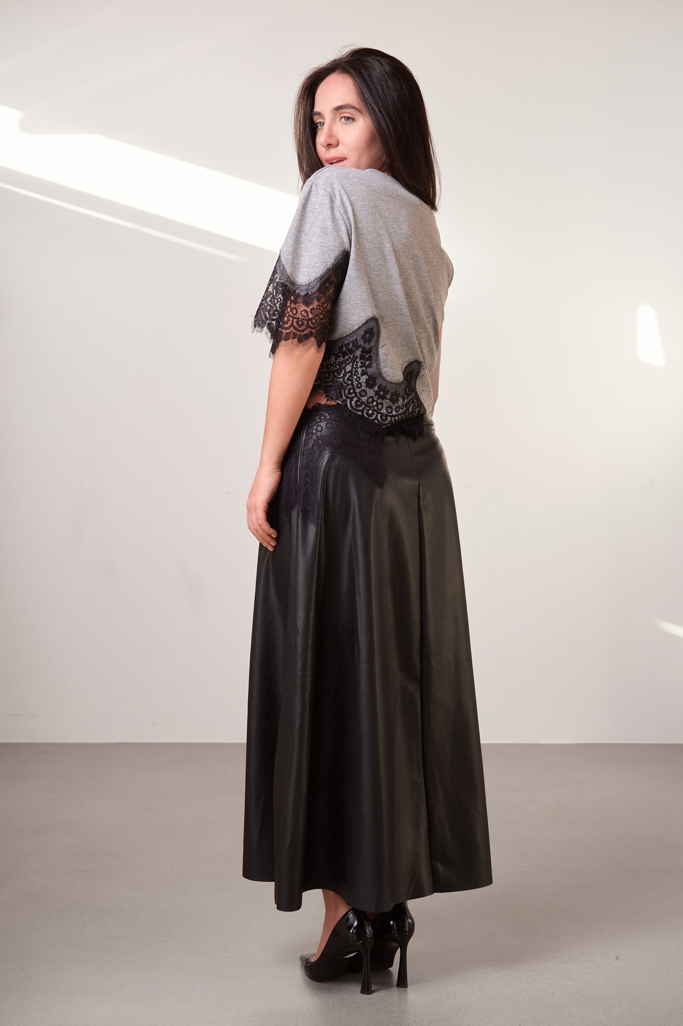 Black Lace-Detail Maxi Dress