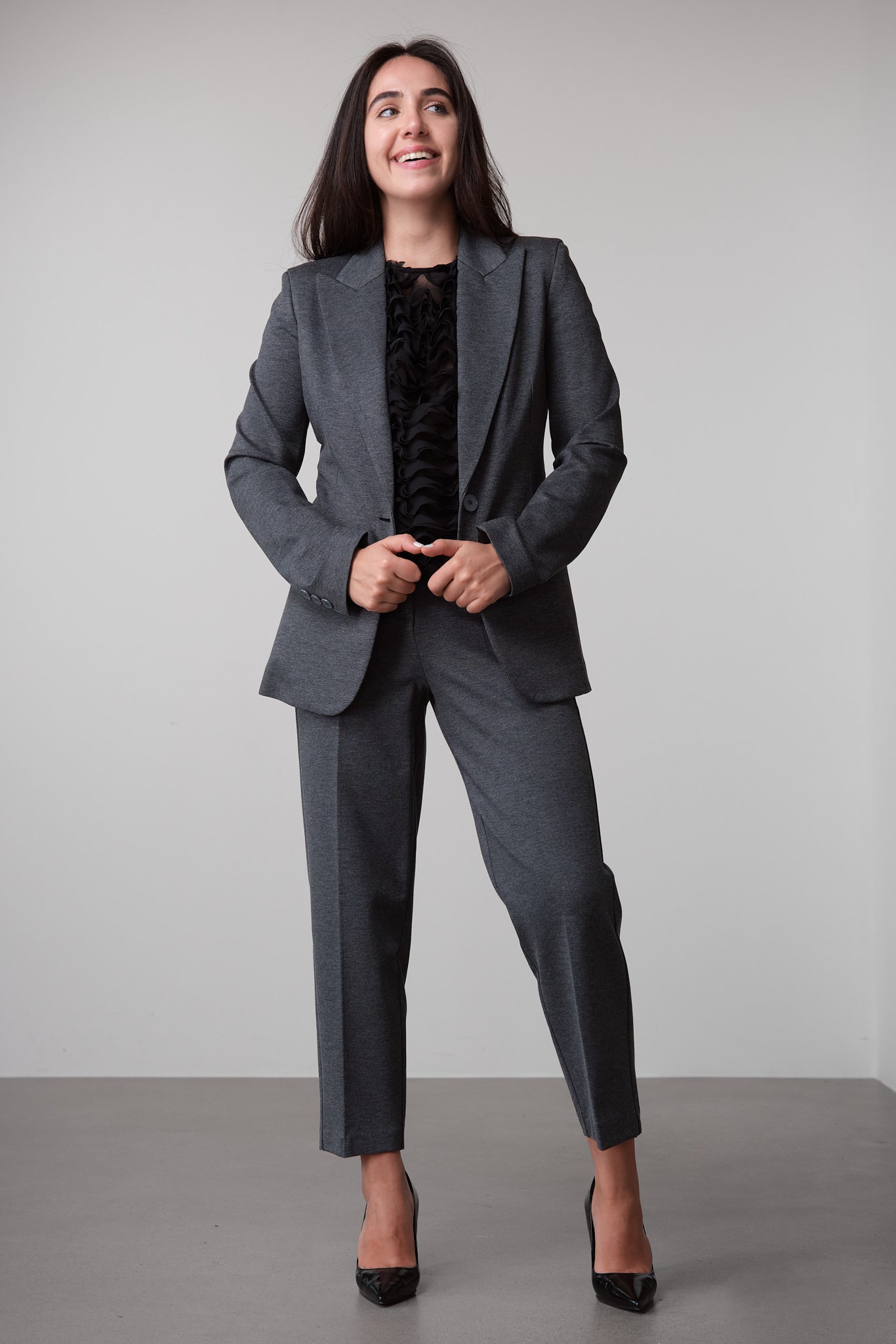 Grey Single-Breasted Tailored Blazer