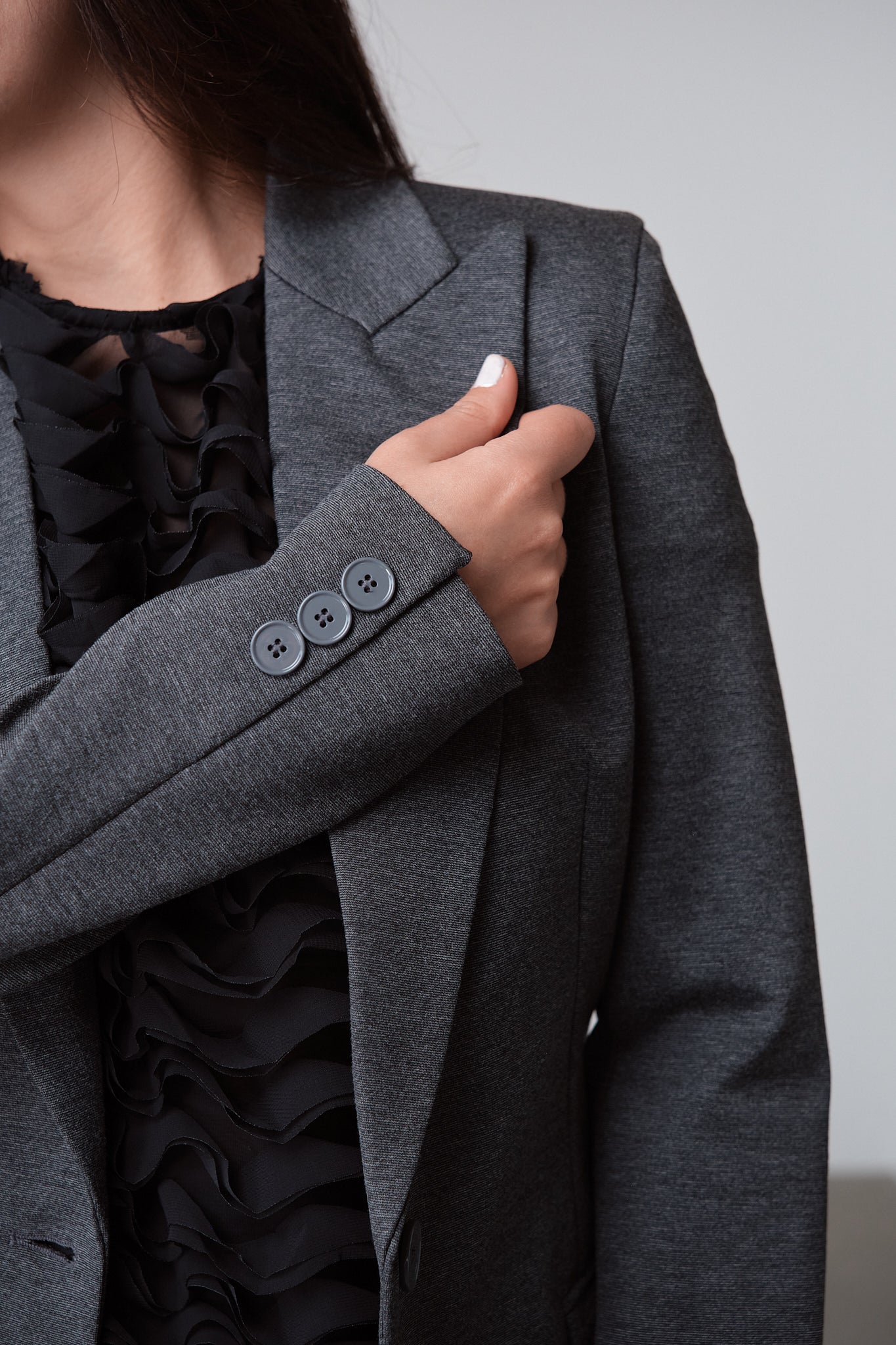 Grey Single-Breasted Tailored Blazer