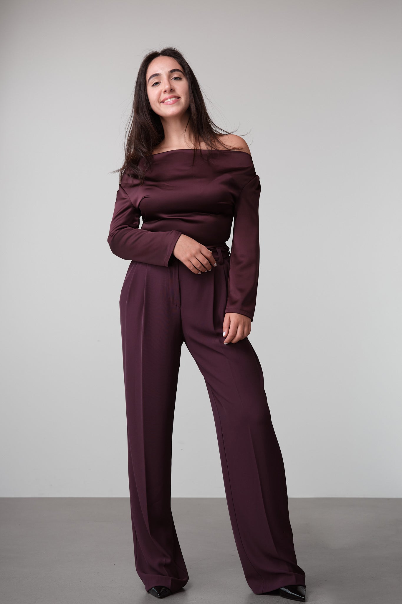 Cherry Lacquer High-Rise Palazzo Trousers