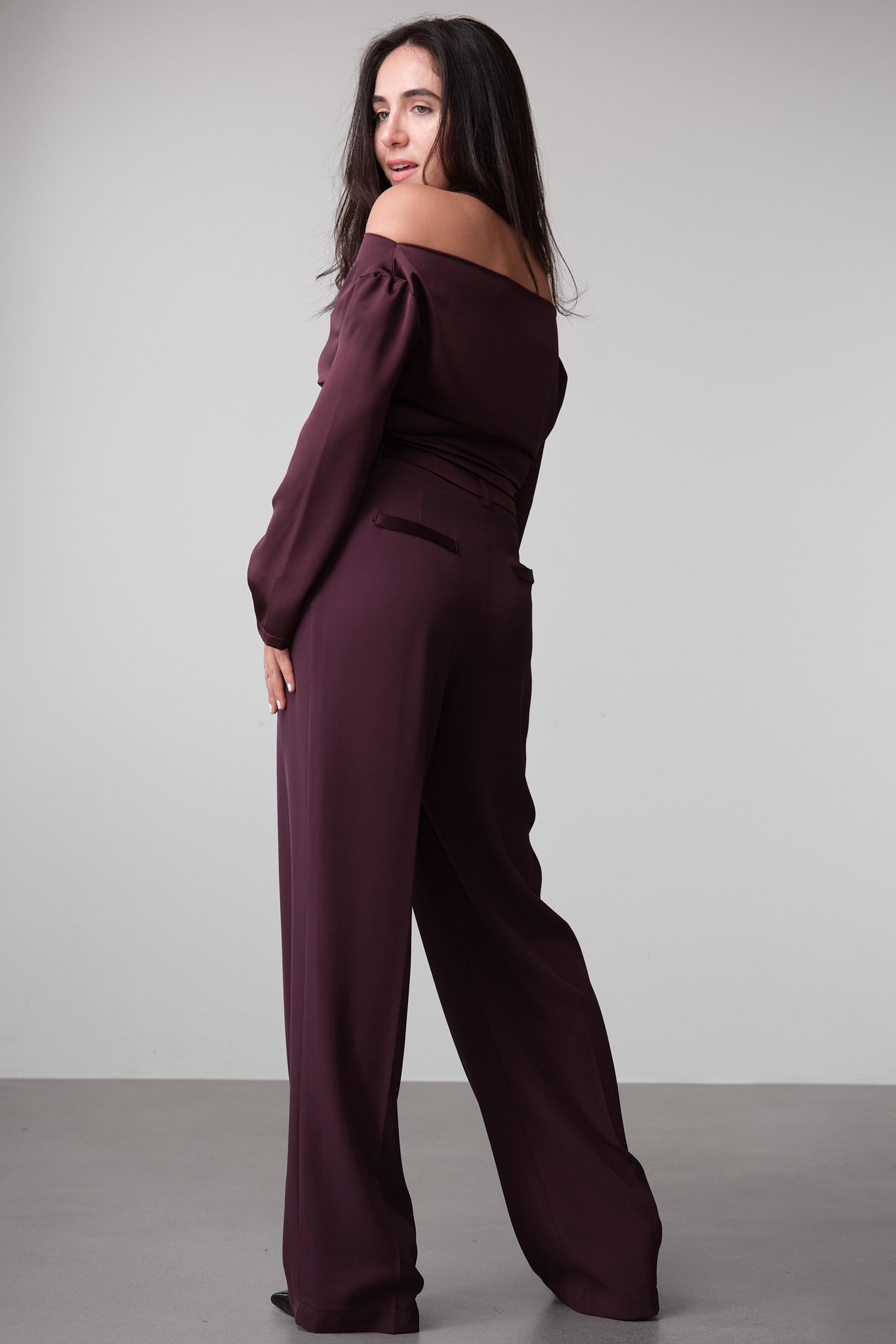 Cherry Lacquer High-Rise Palazzo Trousers