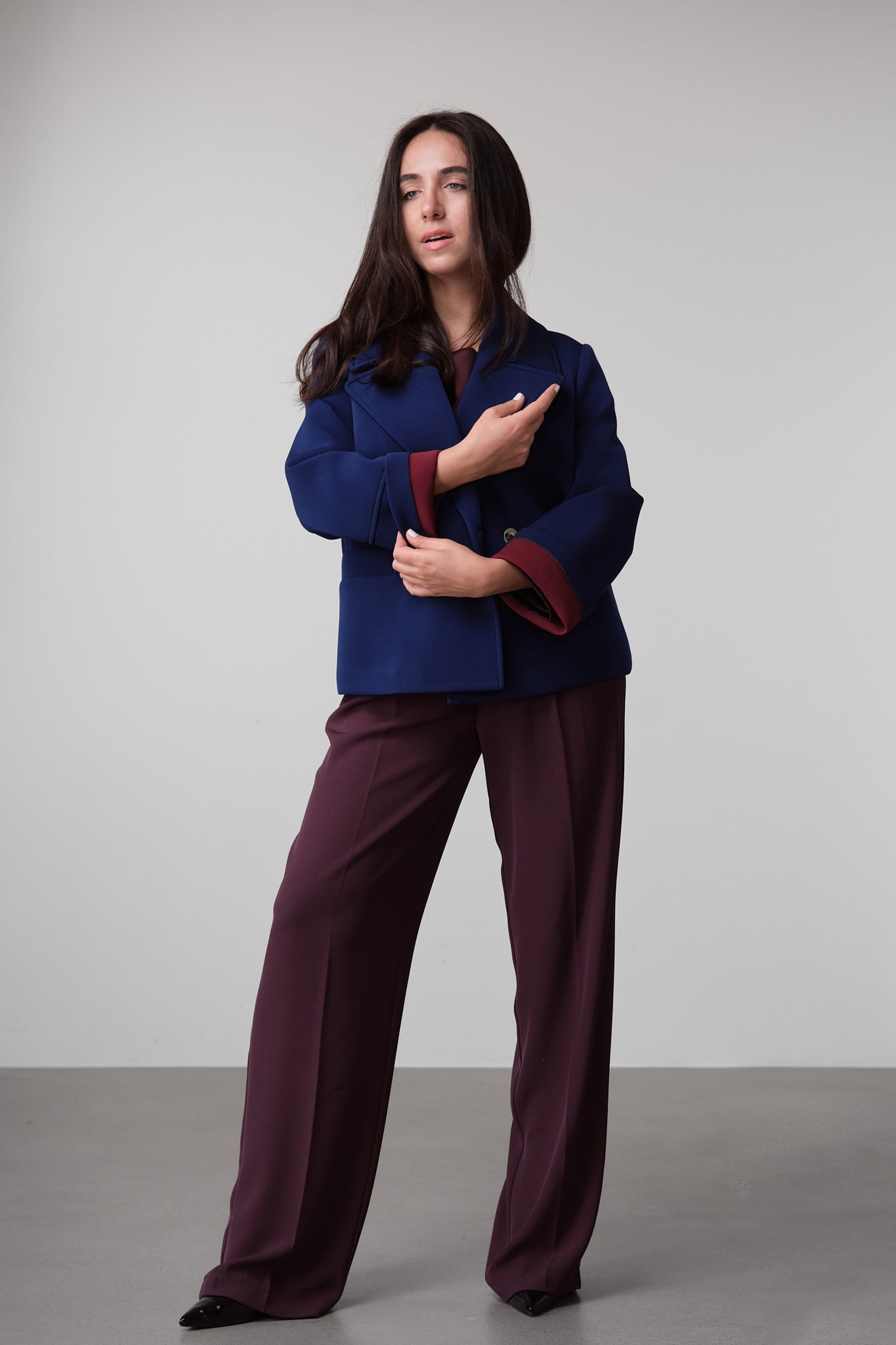 Navy Blazer-Jacket with Burgundy Lining