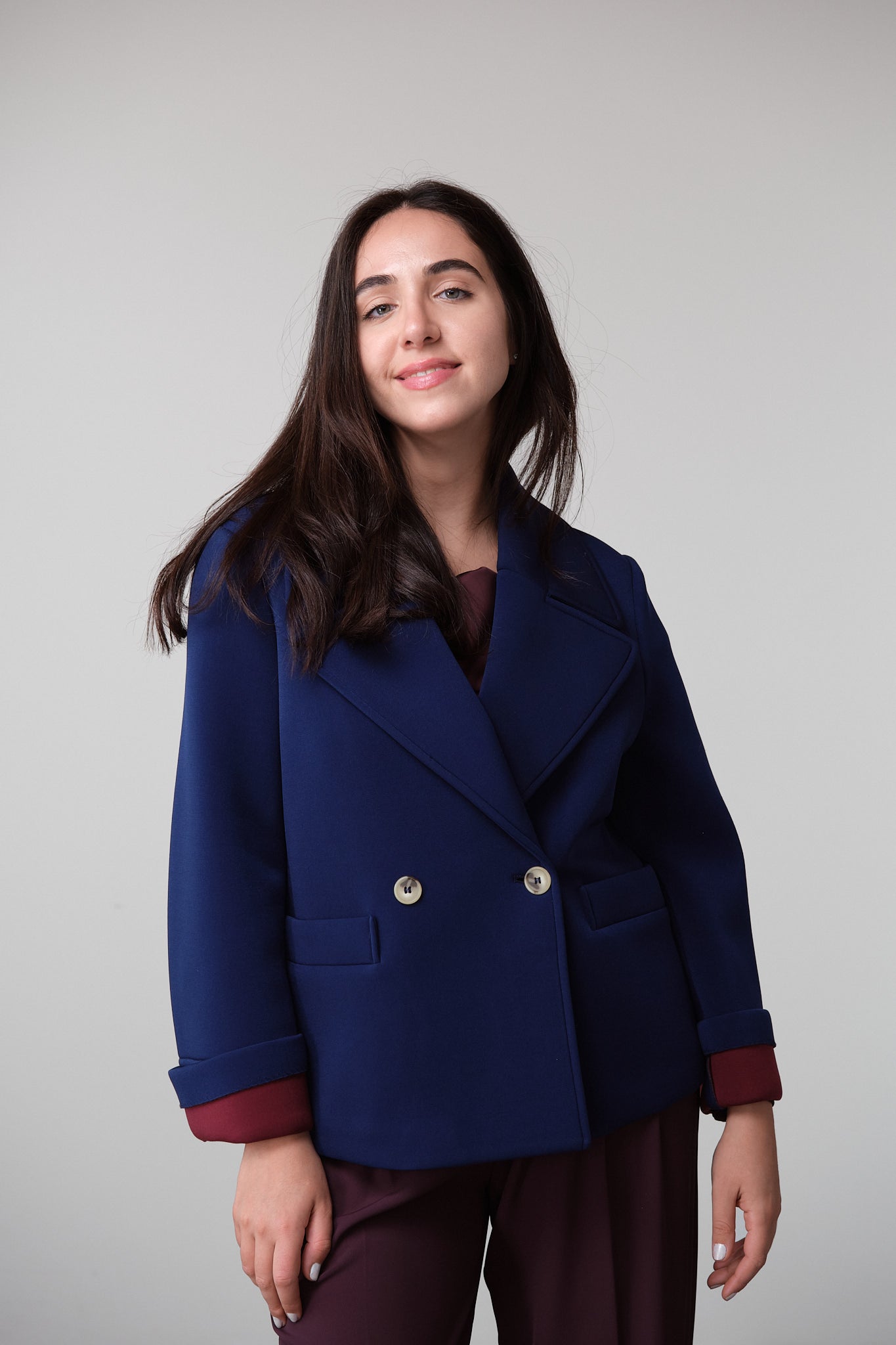 Navy Blazer-Jacket with Burgundy Lining