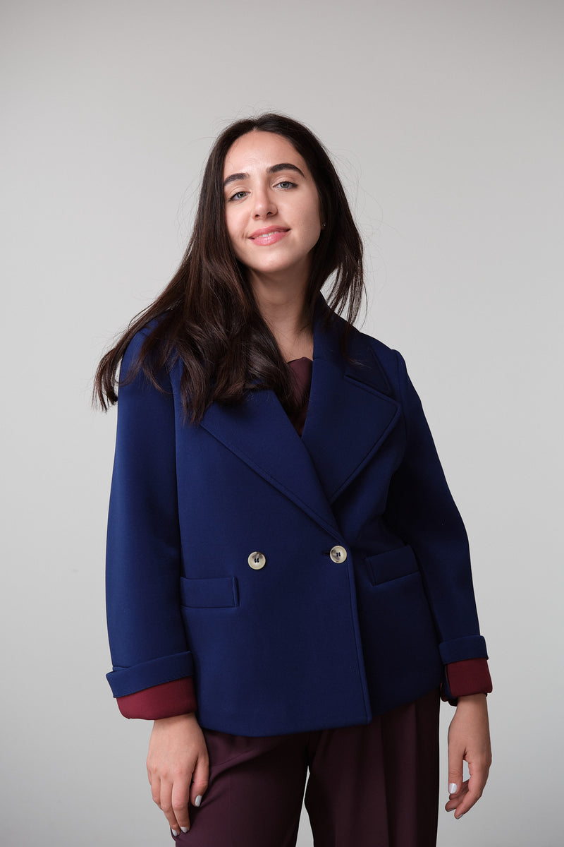 Navy Blazer-Jacket with Burgundy Lining