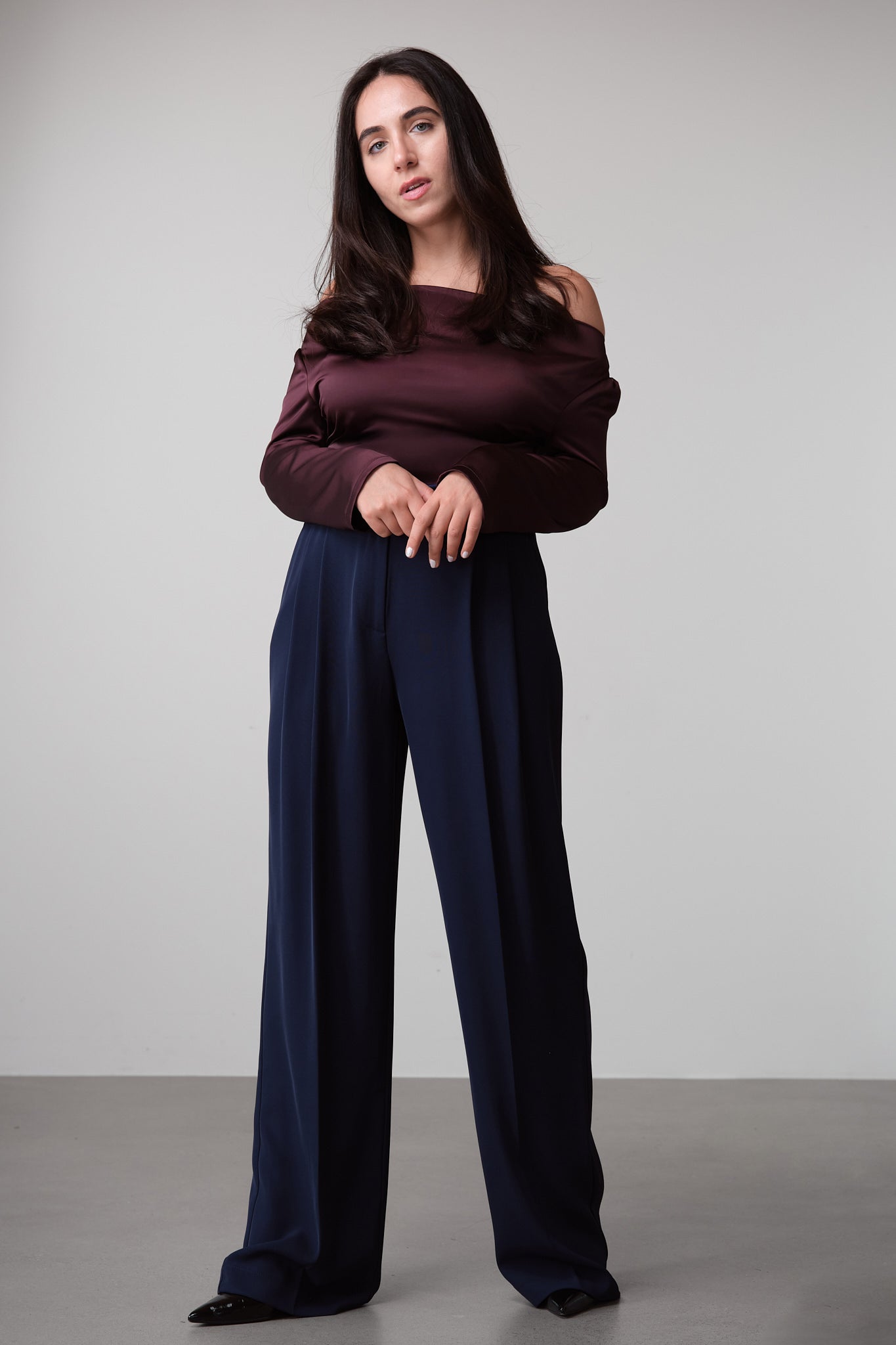 Navy High-Rise Palazzo Trousers