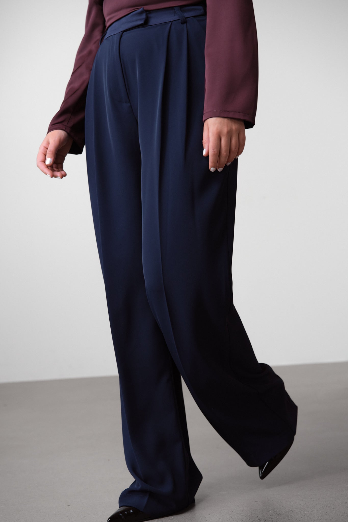 Navy High-Rise Palazzo Trousers