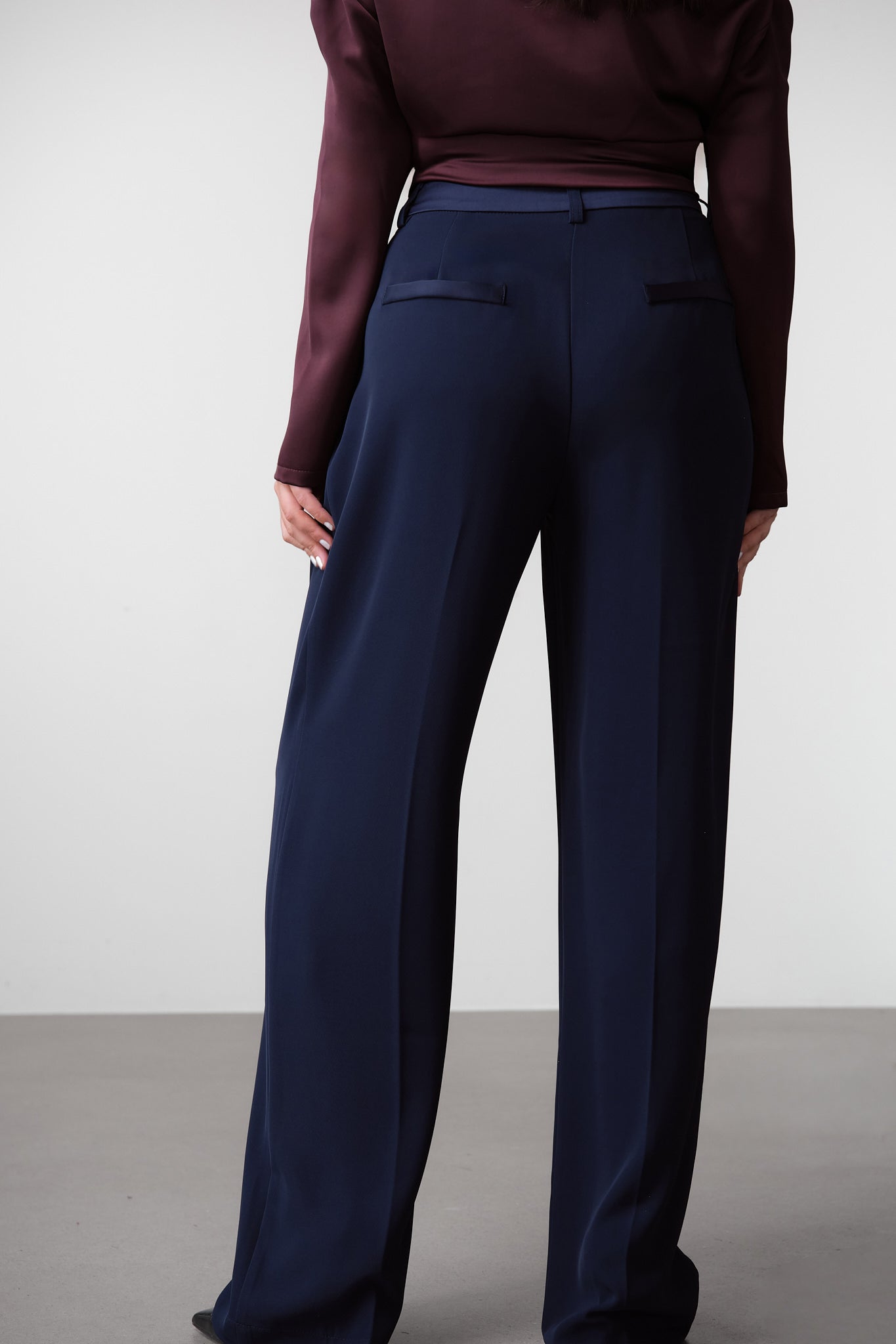 Navy High-Rise Palazzo Trousers