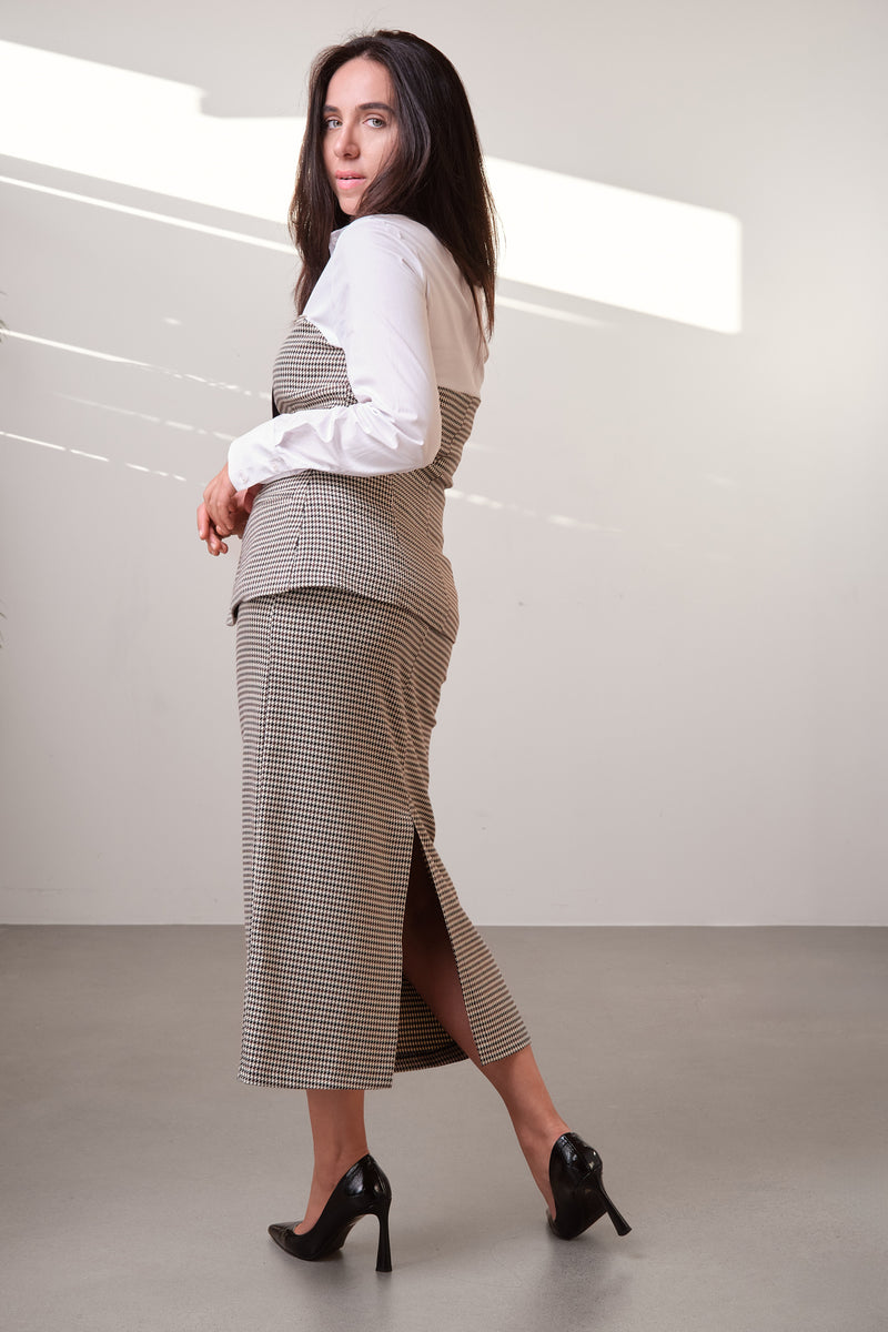 Houndstooth Midi Pencil Skirt
