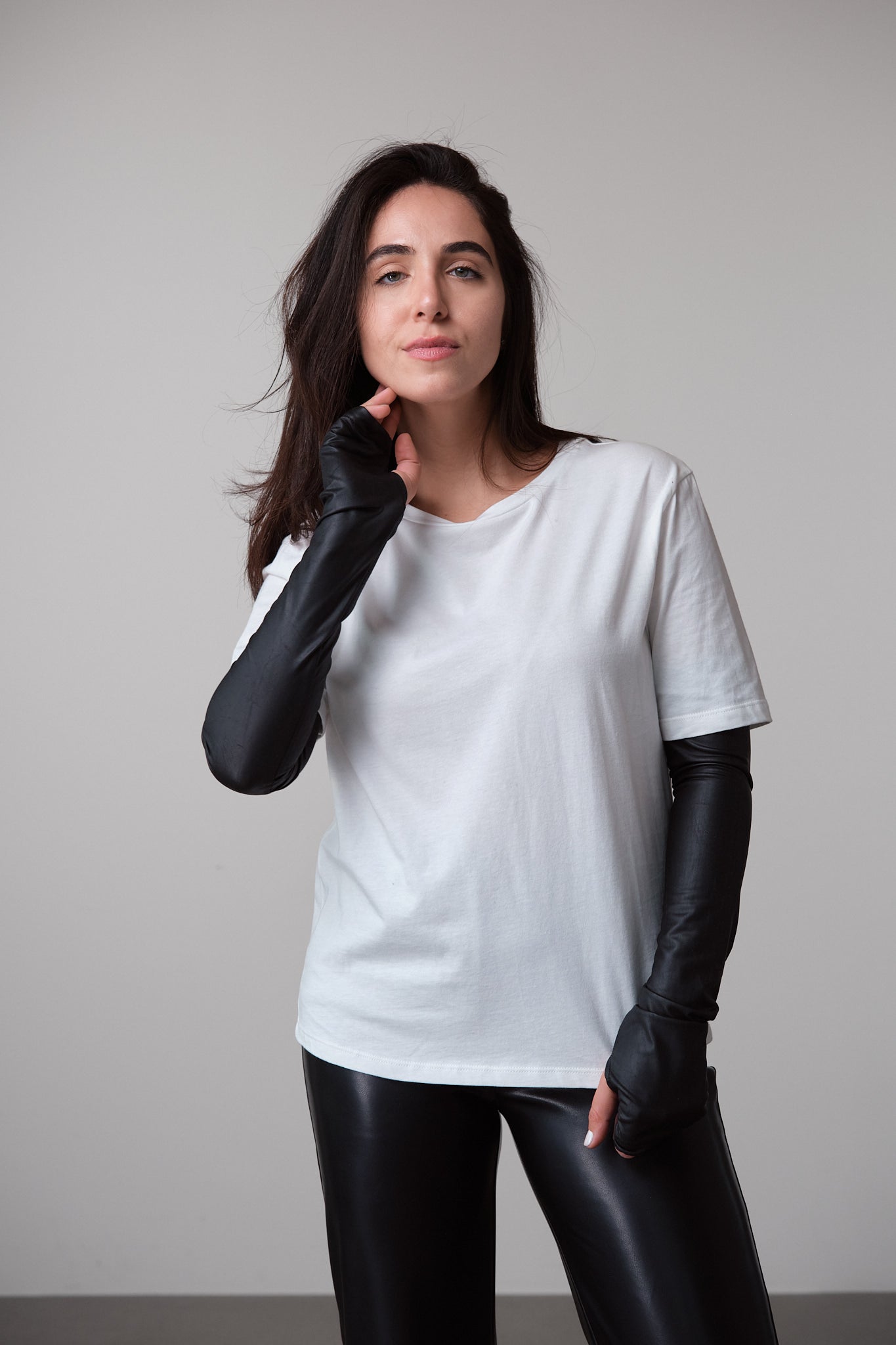 White T-Shirt with Integrated Gloves