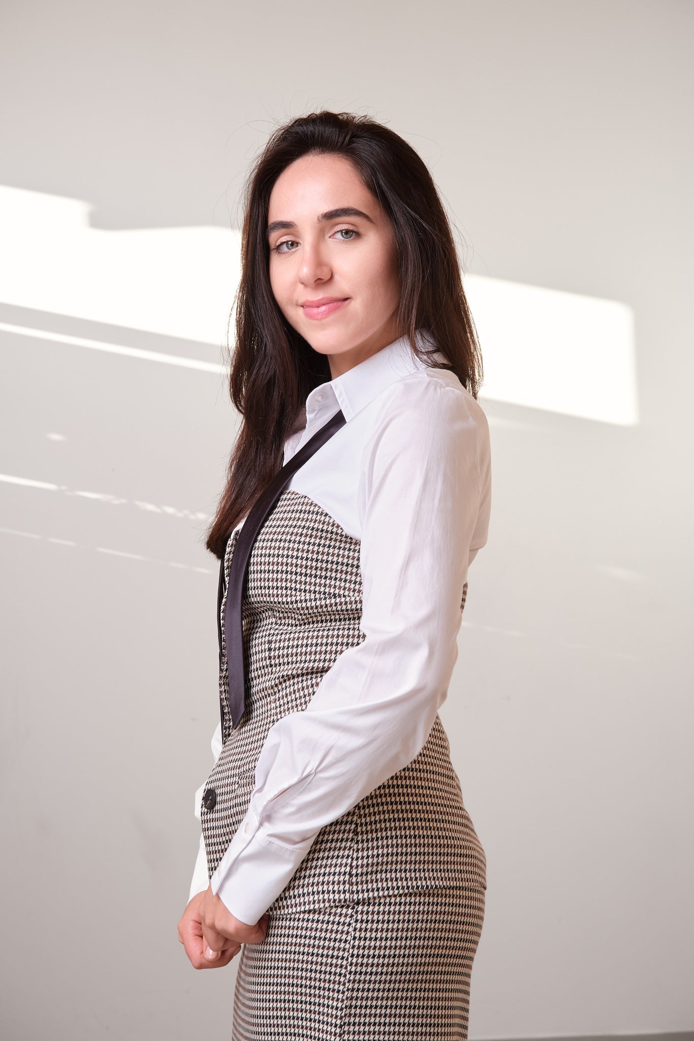 Houndstooth Corset-Detail Shirt