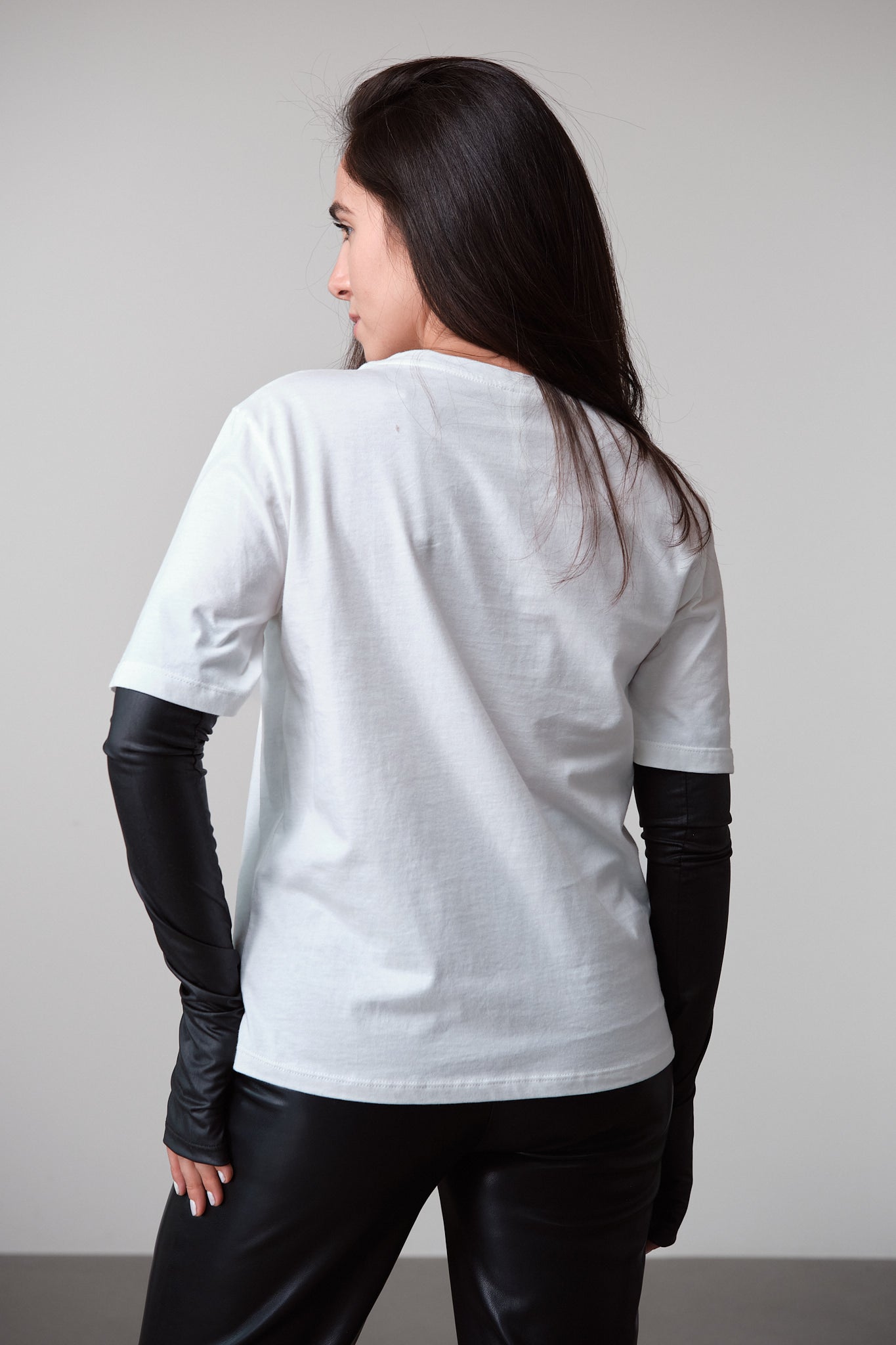 White T-Shirt with Integrated Gloves