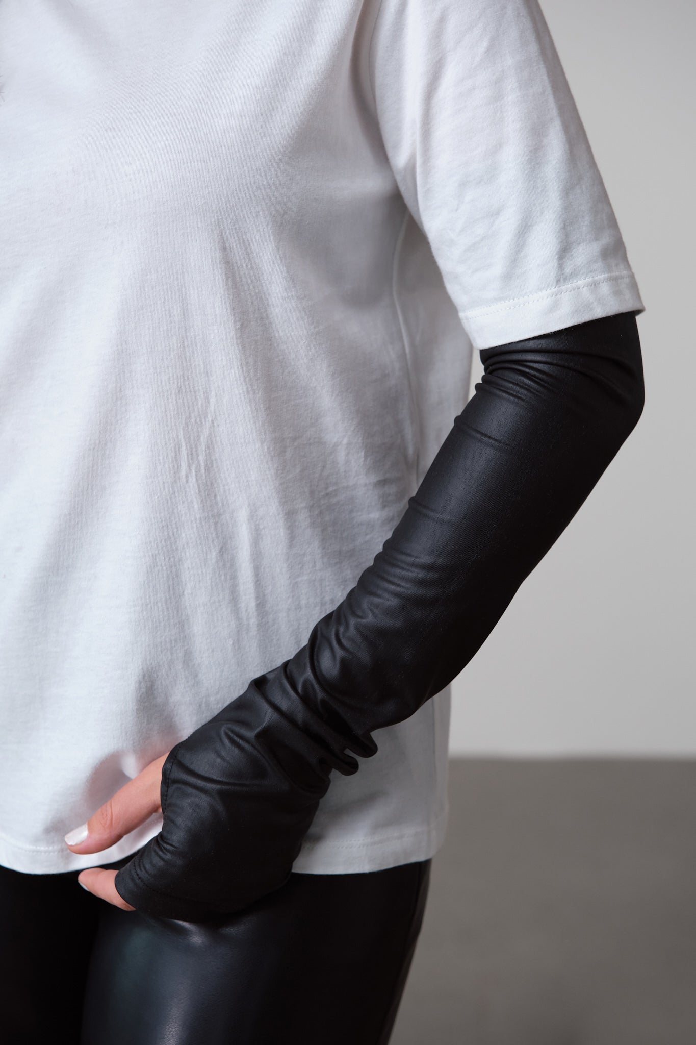 White T-Shirt with Integrated Gloves