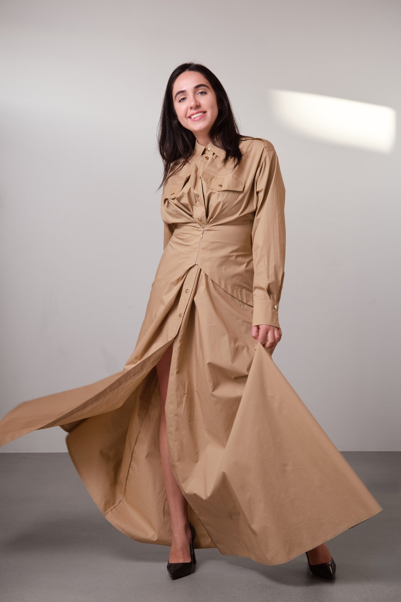 Beige Structured Maxi Dress