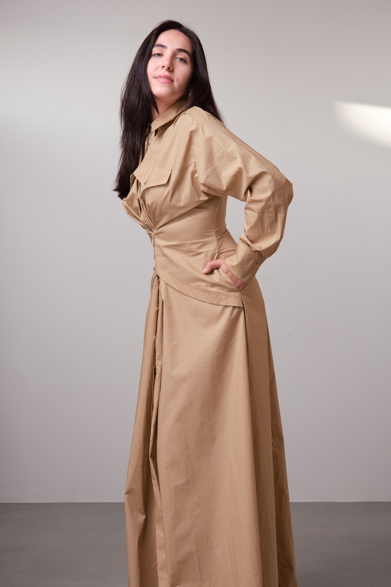 Beige Structured Maxi Dress