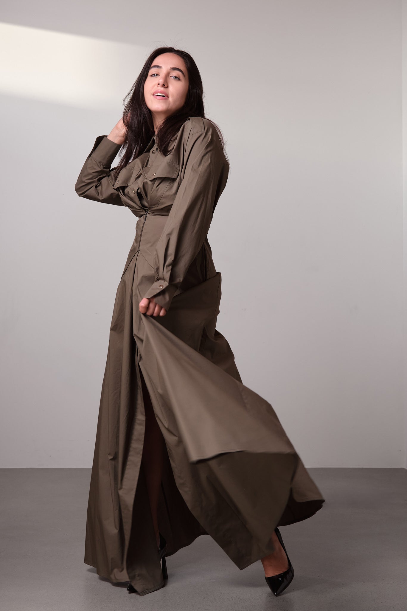 Khaki Structured Maxi Dress