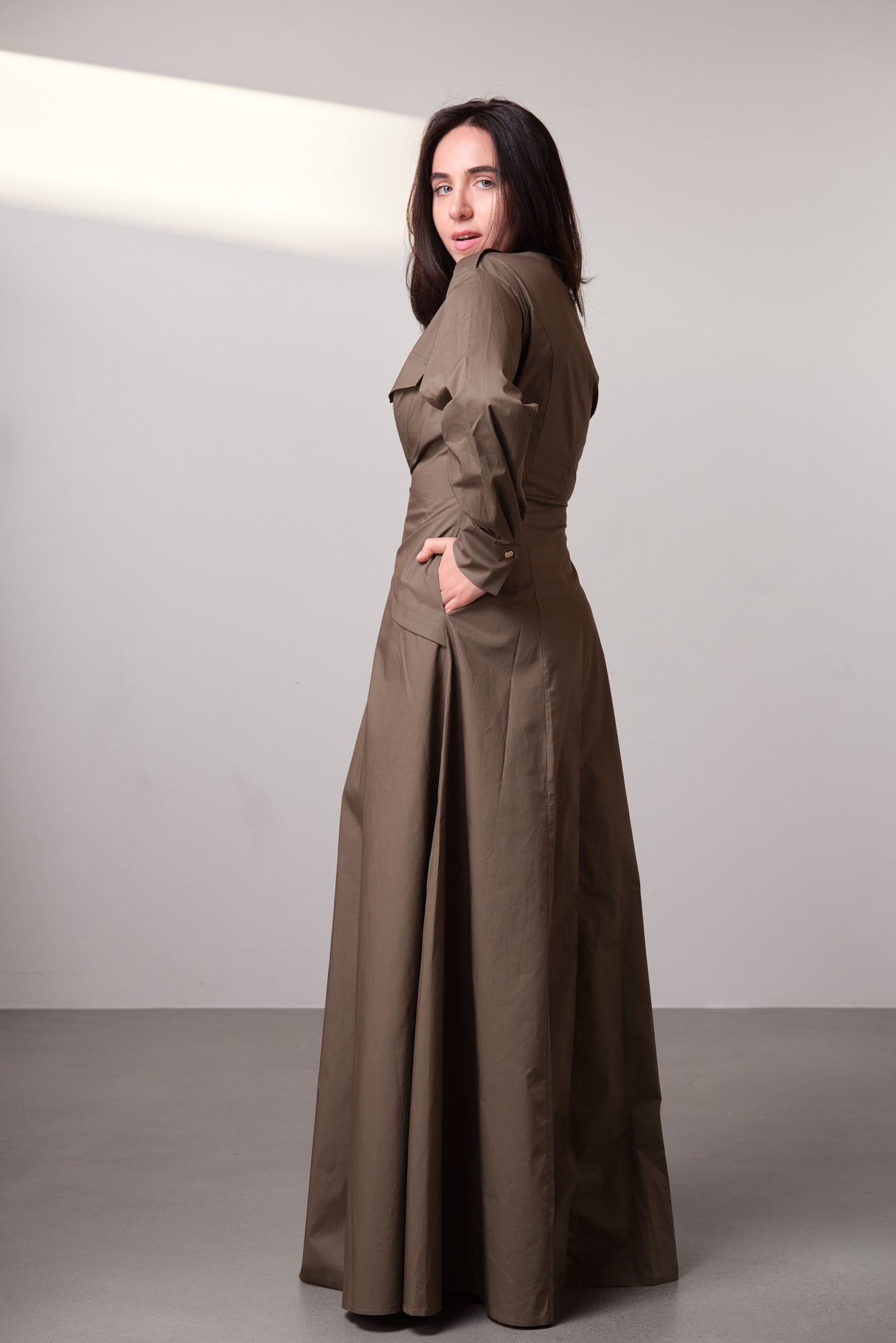 Khaki Structured Maxi Dress