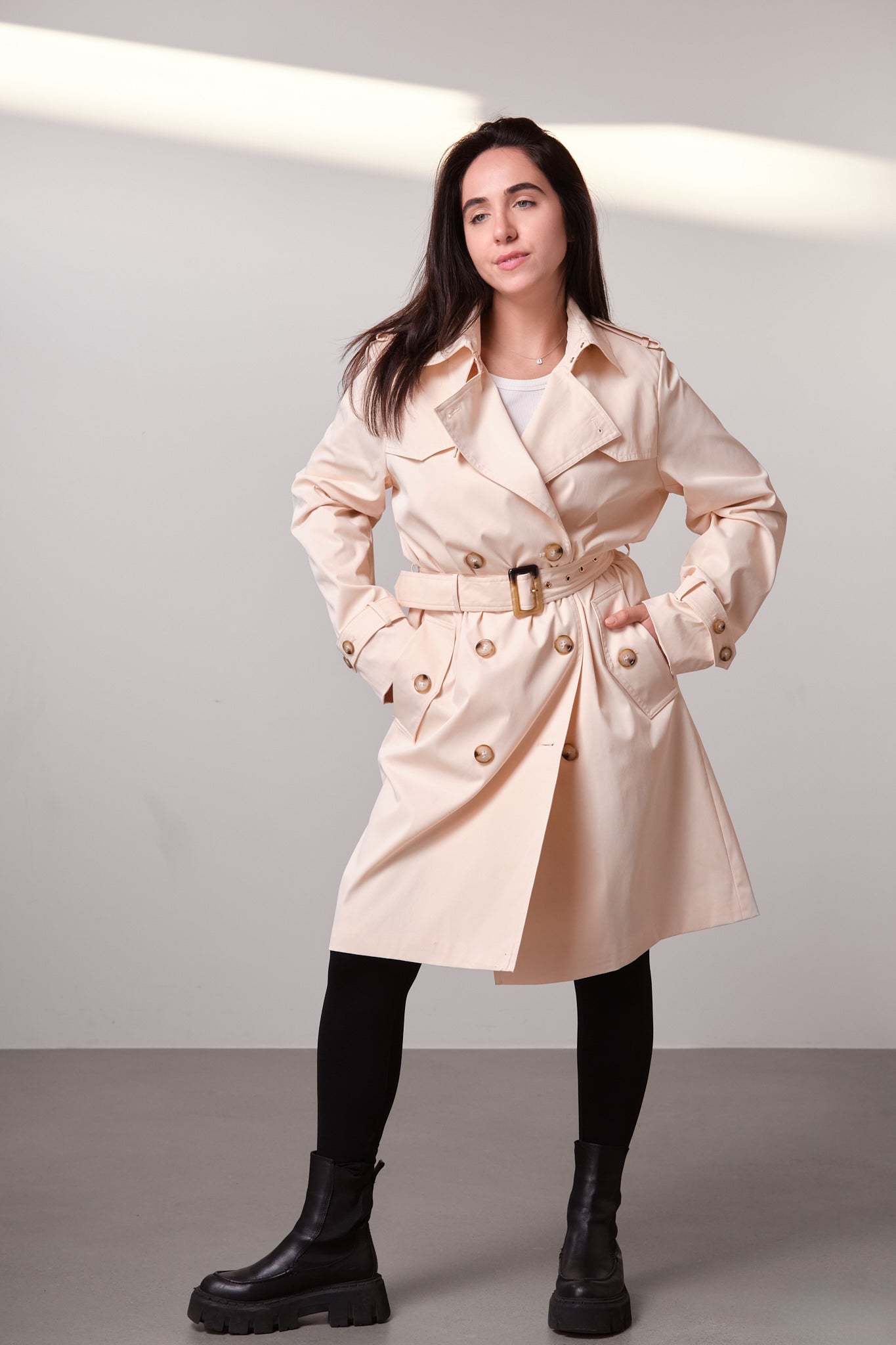 Cream Double-Breasted Trench Coat